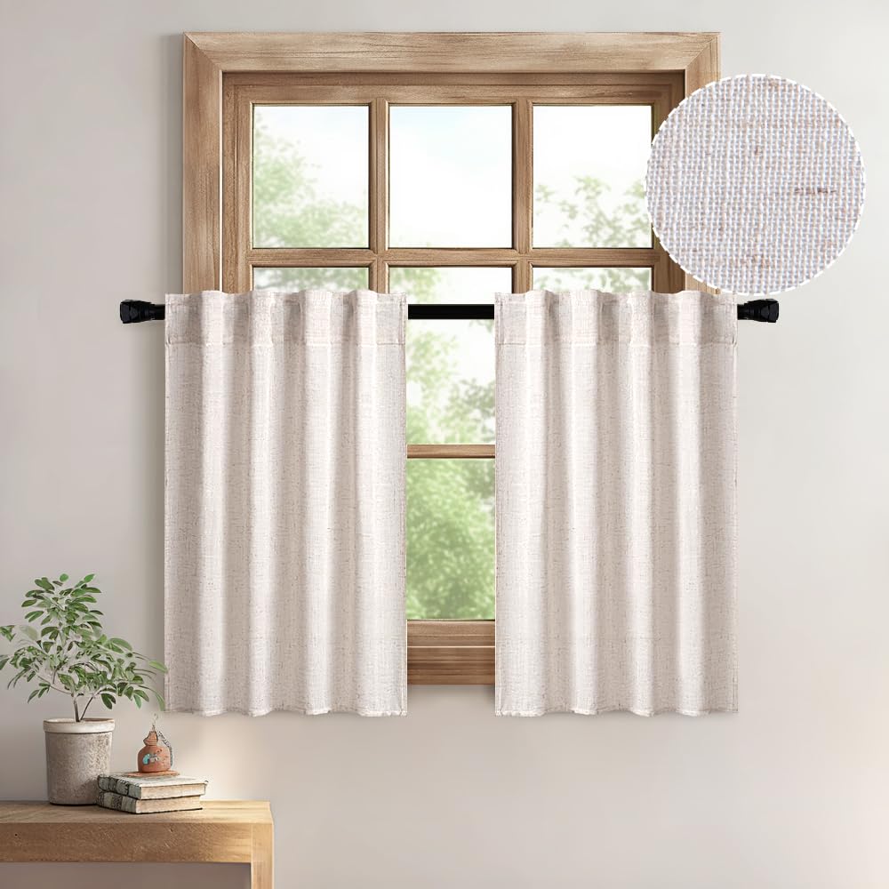 MIULEE Natural White Linen Curtains 84 Inch Long for Bedroom Living Room, Soft Thick Linen Textured Window Drapes Semi Sheer Light Filtering Rod Pocket Back Tab Neutral Farmhouse Cream Ivory 2 Panels