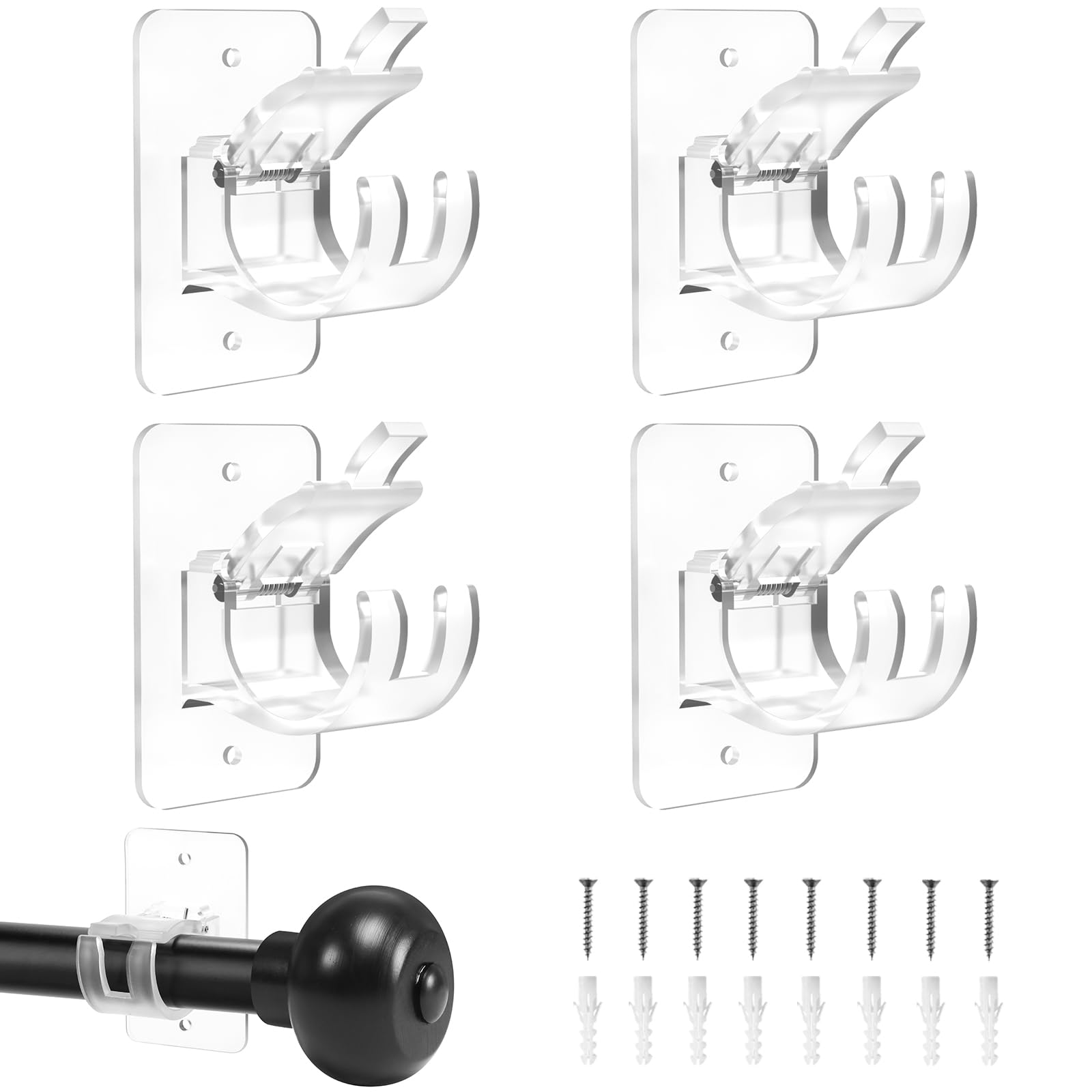 No-Drill Curtain-Rod Adhesive-Brackets Adjustable-Holder - 20 Pounds Nail Free Curtain Rod Hanger (6PCS Transparent)
