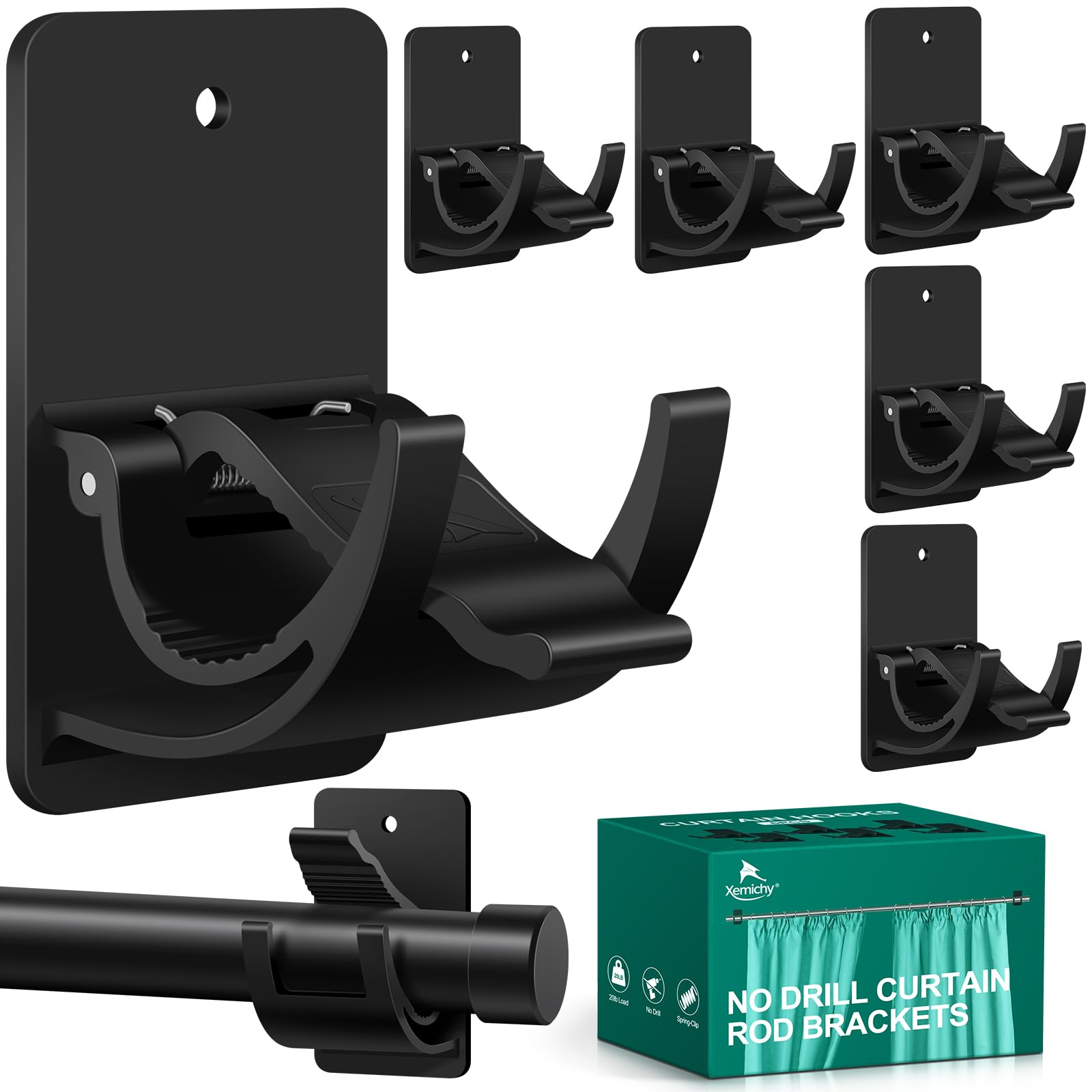 No Drill Curtain Rod Brackets, 4 PCS Self Adhesive Curtain Hooks 20lb, Nail Free Adjustable Curtain Rod Holders Rental Friendly for Apartment, Kitchen, Bathroom, Dorm ＆ Living Room