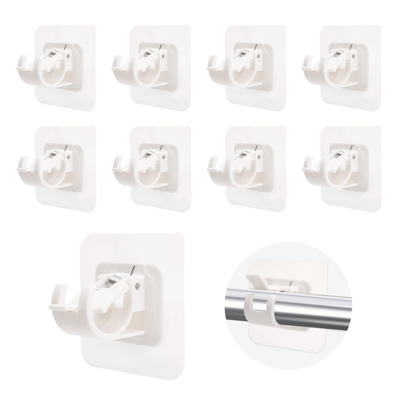 Curtain Rod Bracket No Drilling, 8 PCS Self Adhesive Curtain Rod Holders, Non Drill Sticky Nail Free Drillless Rods Hanger Hooks Holder Brackets for Wall Home Kitchen Bedroom Bathroom Hotel (Black)