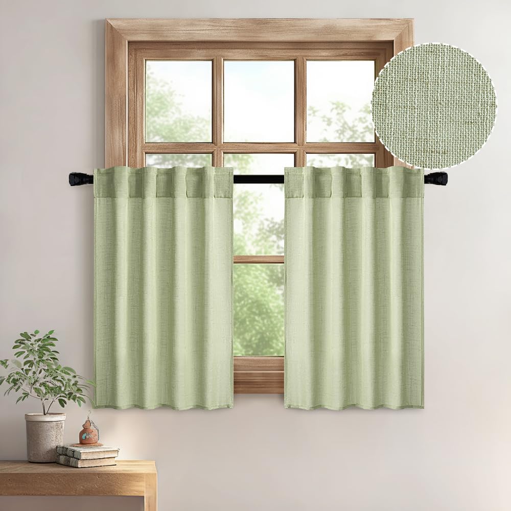 MIULEE Natural White Linen Curtains 84 Inch Long for Bedroom Living Room, Soft Thick Linen Textured Window Drapes Semi Sheer Light Filtering Rod Pocket Back Tab Neutral Farmhouse Cream Ivory 2 Panels