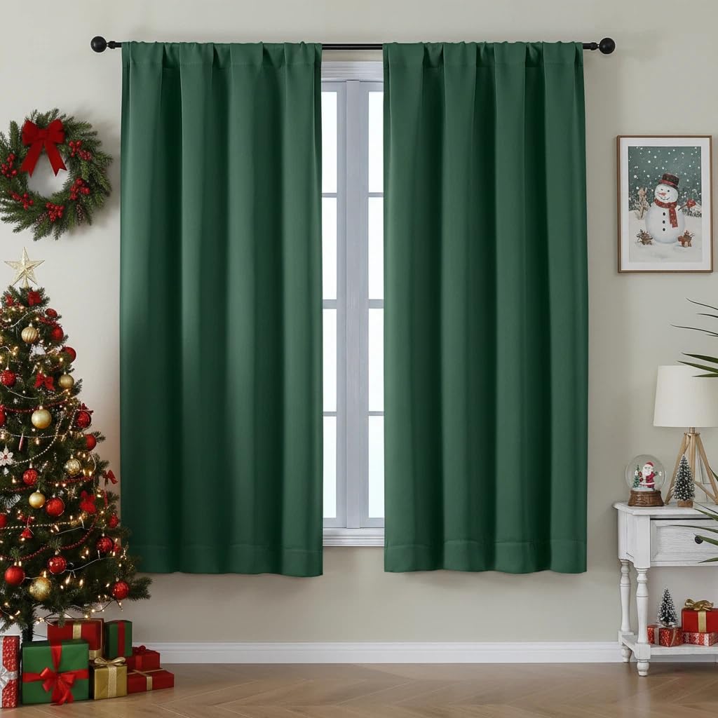 Simplebrand Ava Stone Blue Blackout Curtains for Bedroom 63 Inch Length 2 Panels, Solid Thermal Insulated Energy Saving Rod Pocket Window Treatment Curtains Blackout Drapes, W40 x L63 Inch, Stone Blue