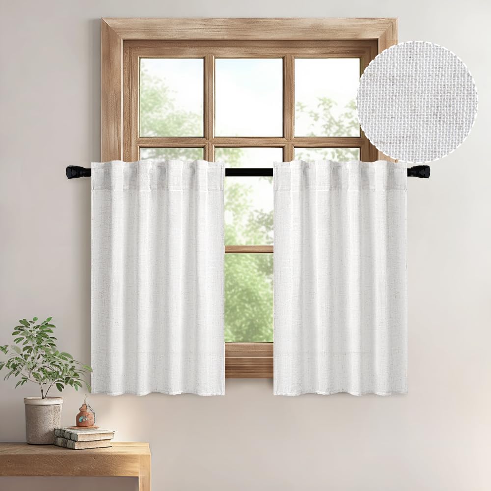 MIULEE Natural White Linen Curtains 84 Inch Long for Bedroom Living Room, Soft Thick Linen Textured Window Drapes Semi Sheer Light Filtering Rod Pocket Back Tab Neutral Farmhouse Cream Ivory 2 Panels