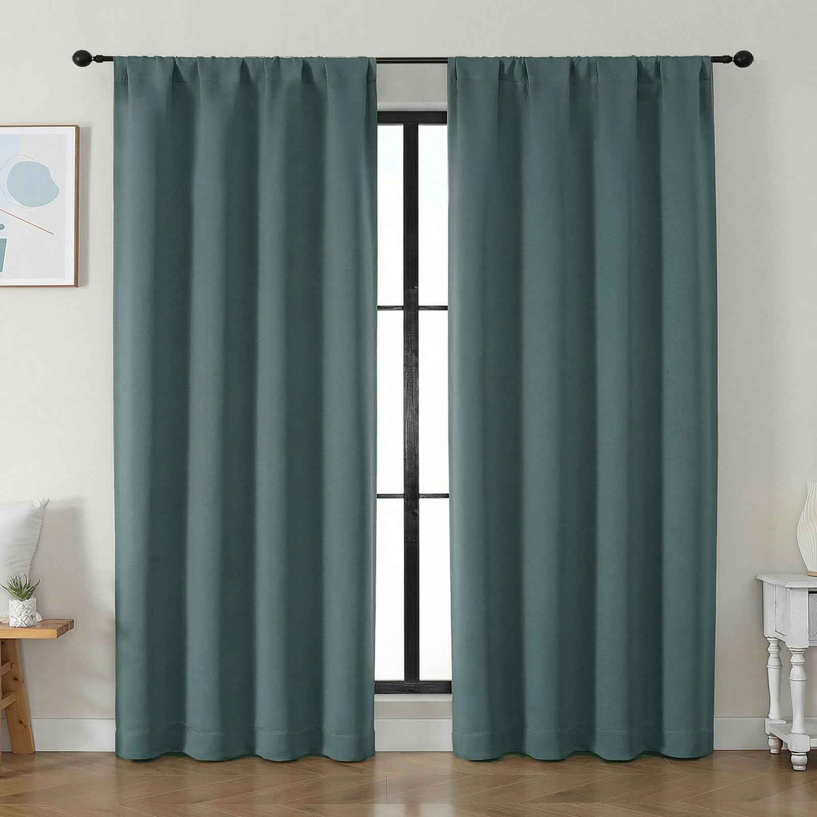 Simplebrand Ava Stone Blue Blackout Curtains for Bedroom 63 Inch Length 2 Panels, Solid Thermal Insulated Energy Saving Rod Pocket Window Treatment Curtains Blackout Drapes, W40 x L63 Inch, Stone Blue