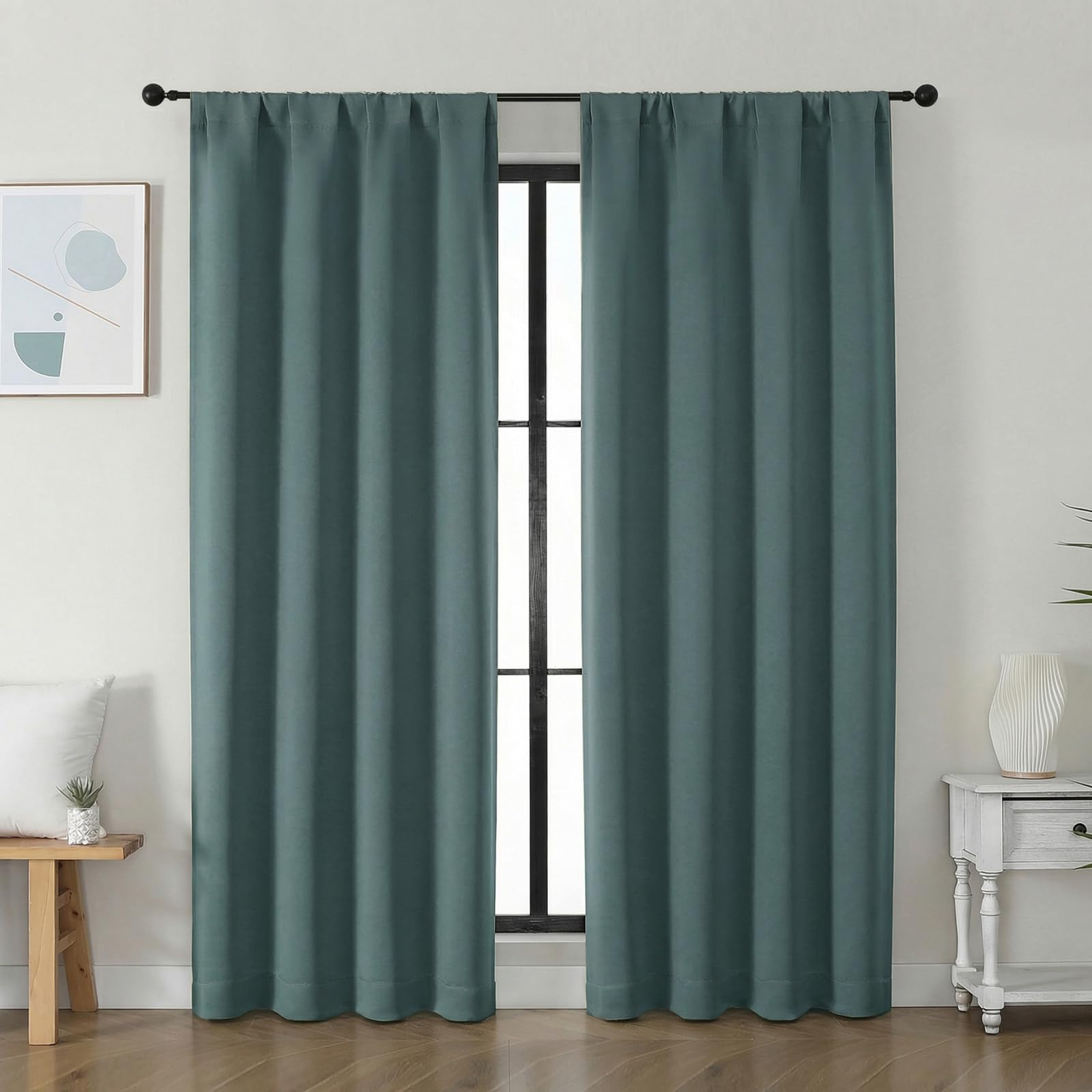 Simplebrand Ava Stone Blue Blackout Curtains for Bedroom 63 Inch Length 2 Panels, Solid Thermal Insulated Energy Saving Rod Pocket Window Treatment Curtains Blackout Drapes, W40 x L63 Inch, Stone Blue