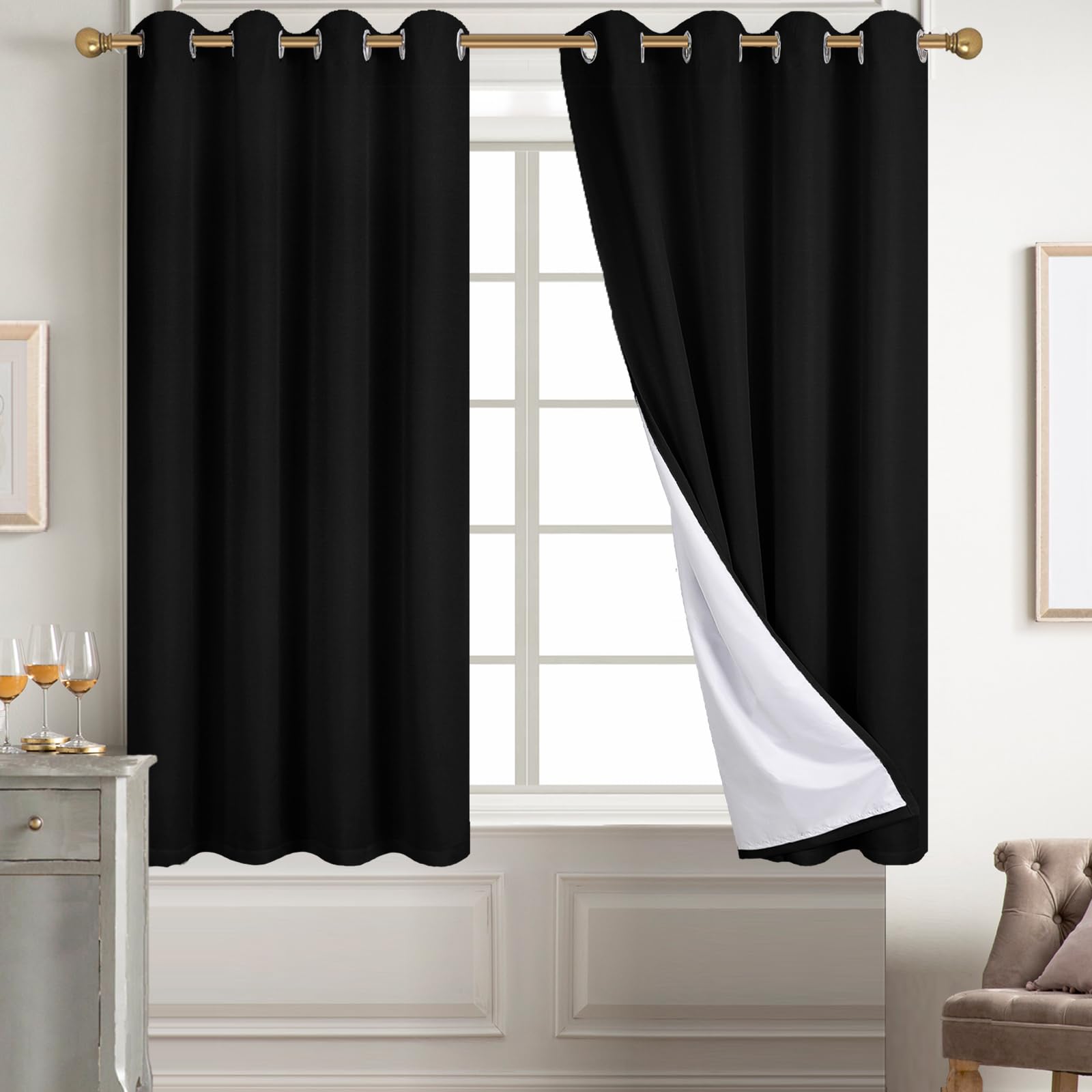 Diraysid 100% Blackout White Curtains Linen Curtains for Bedroom Grommet Thermal Insulated Room Darkening Drapes (2 Panels, W52 x L84 Inch)