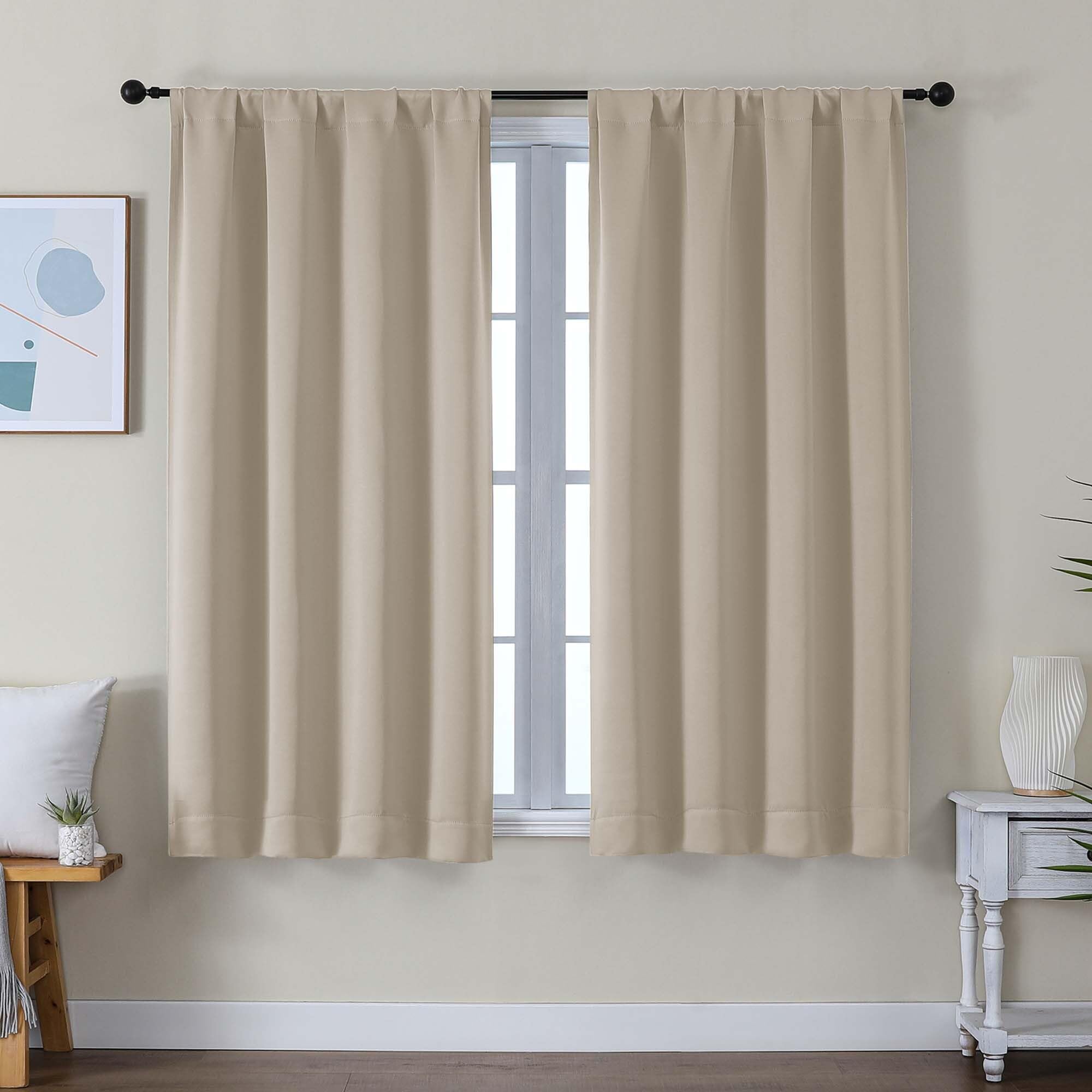 Simplebrand Ava Stone Blue Blackout Curtains for Bedroom 63 Inch Length 2 Panels, Solid Thermal Insulated Energy Saving Rod Pocket Window Treatment Curtains Blackout Drapes, W40 x L63 Inch, Stone Blue