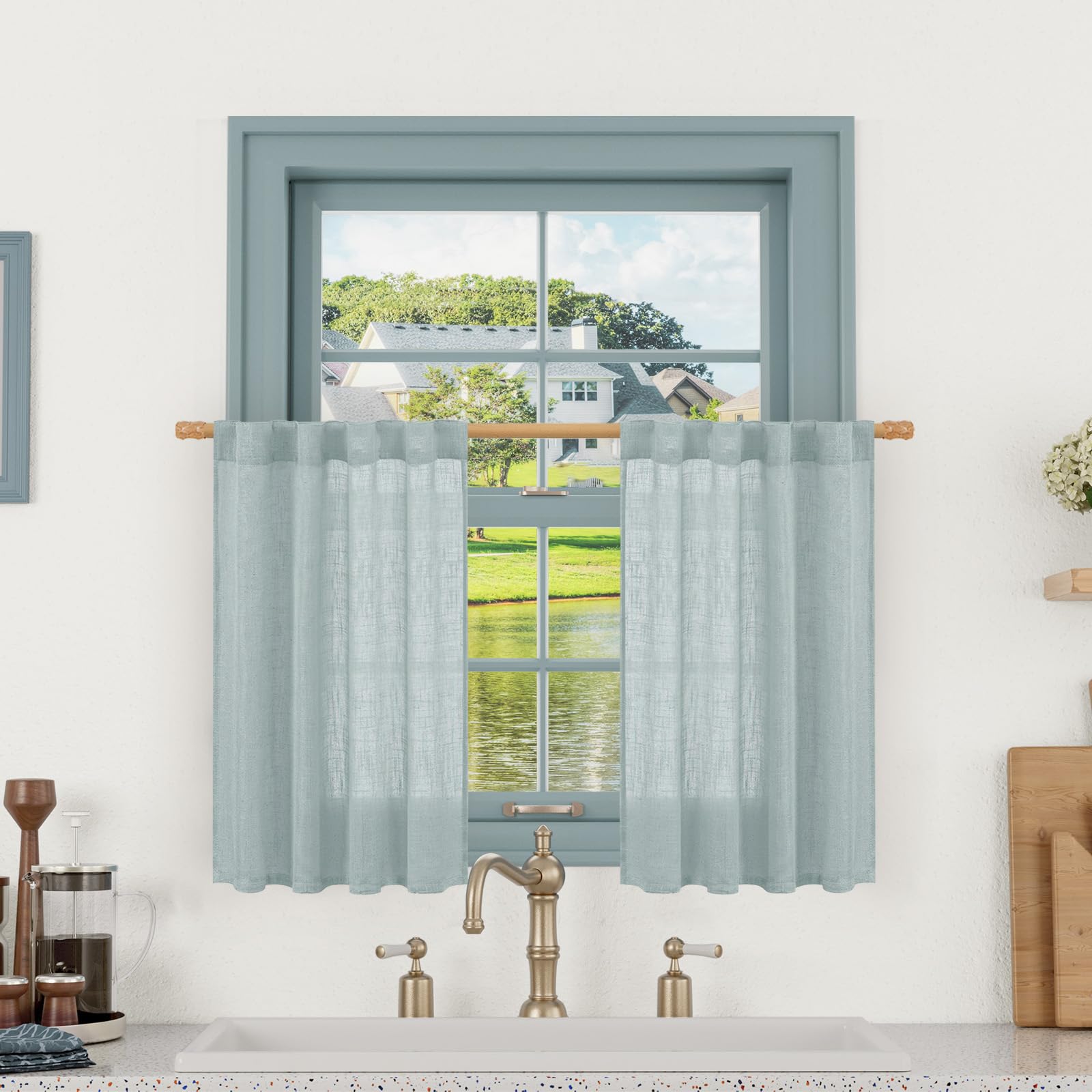 LAMIT Natural Ivory Semi Sheer Linen Curtains 84 inch Long, Cream White Light Filtering Living Room Panels Back Tab and Rod Pocket Neutral Drapes for Bedroom/Farmhouse, 2 Panels, 52 x 84 Inch