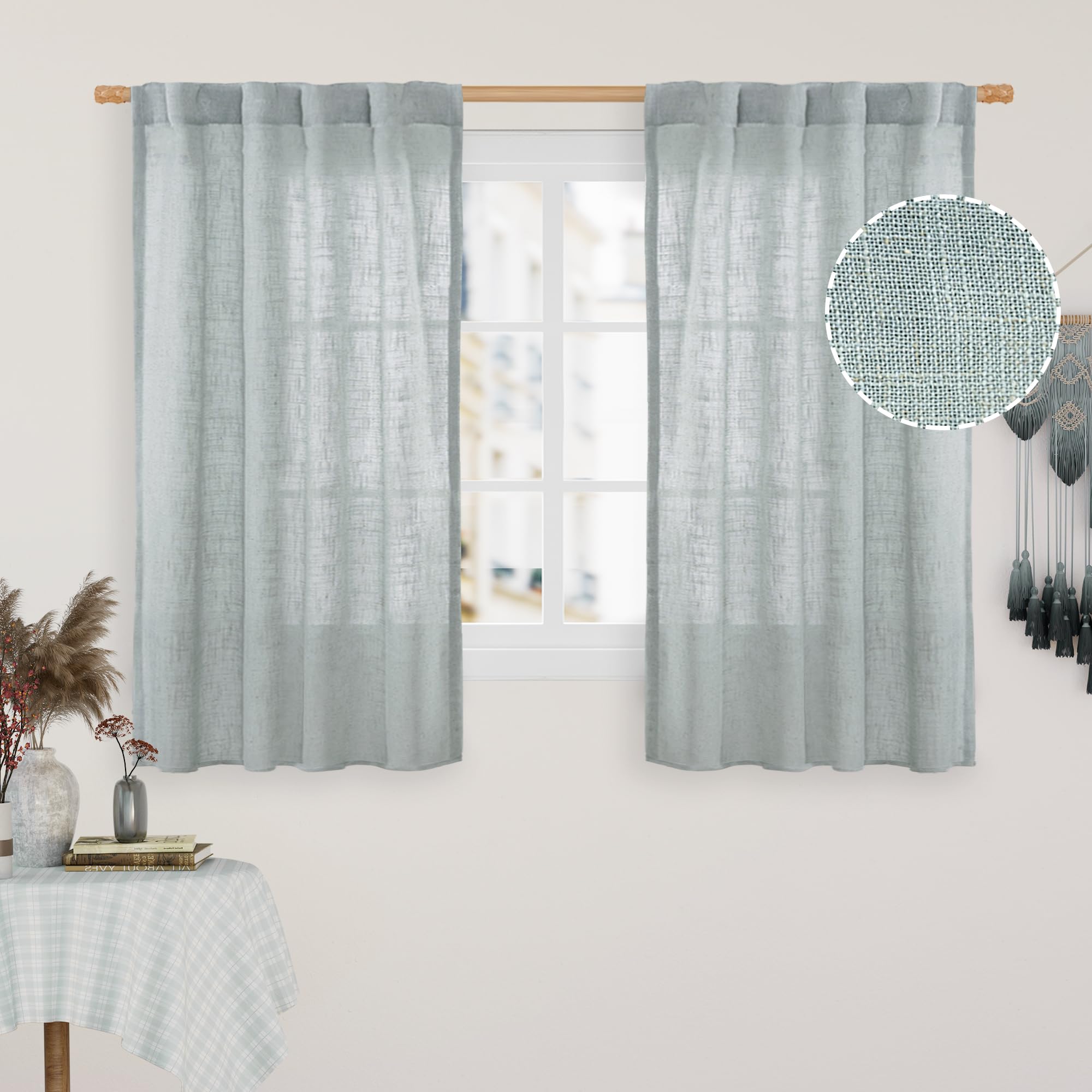 LAMIT Natural Ivory Semi Sheer Linen Curtains 84 inch Long, Cream White Light Filtering Living Room Panels Back Tab and Rod Pocket Neutral Drapes for Bedroom/Farmhouse, 2 Panels, 52 x 84 Inch