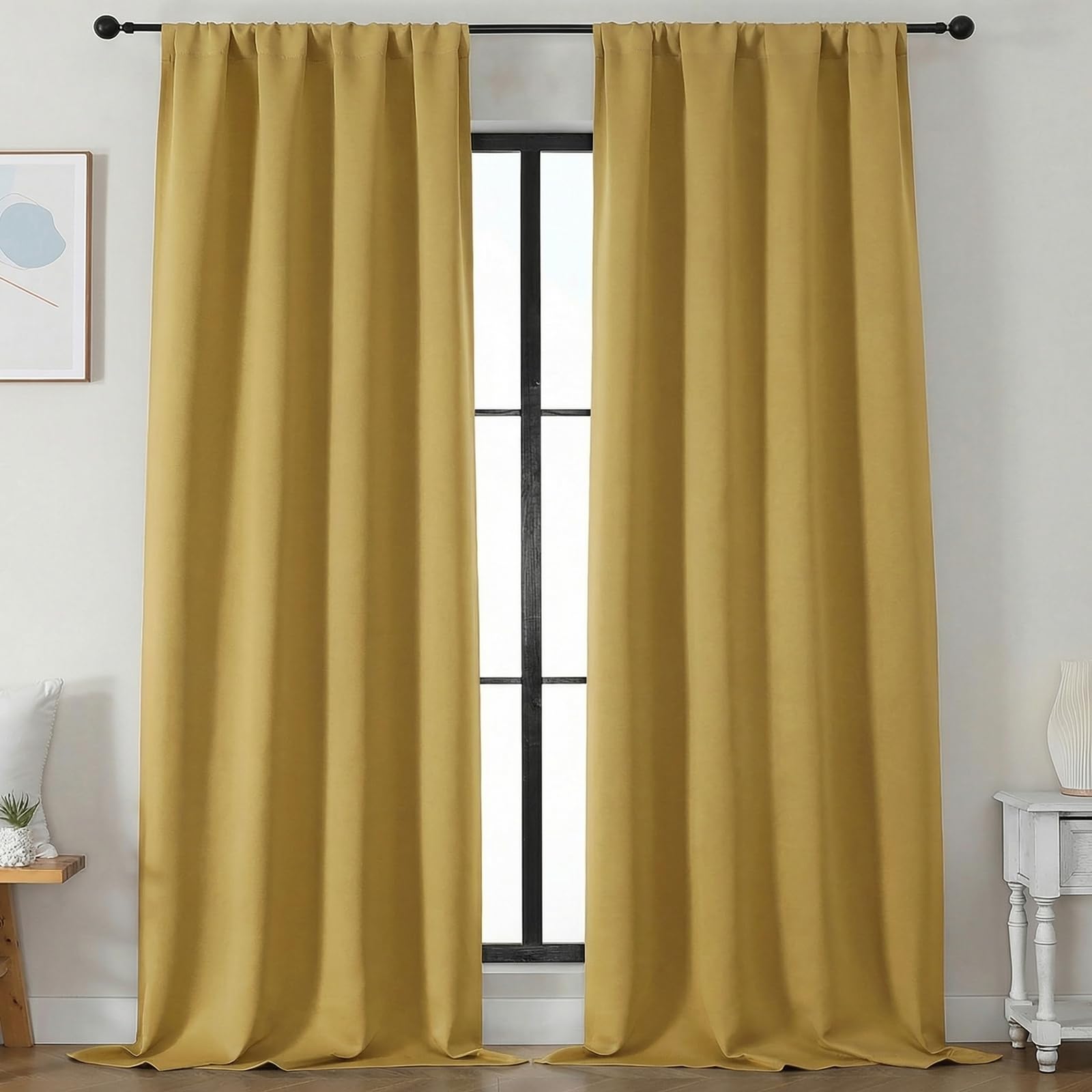 Simplebrand Ava Stone Blue Blackout Curtains for Bedroom 63 Inch Length 2 Panels, Solid Thermal Insulated Energy Saving Rod Pocket Window Treatment Curtains Blackout Drapes, W40 x L63 Inch, Stone Blue
