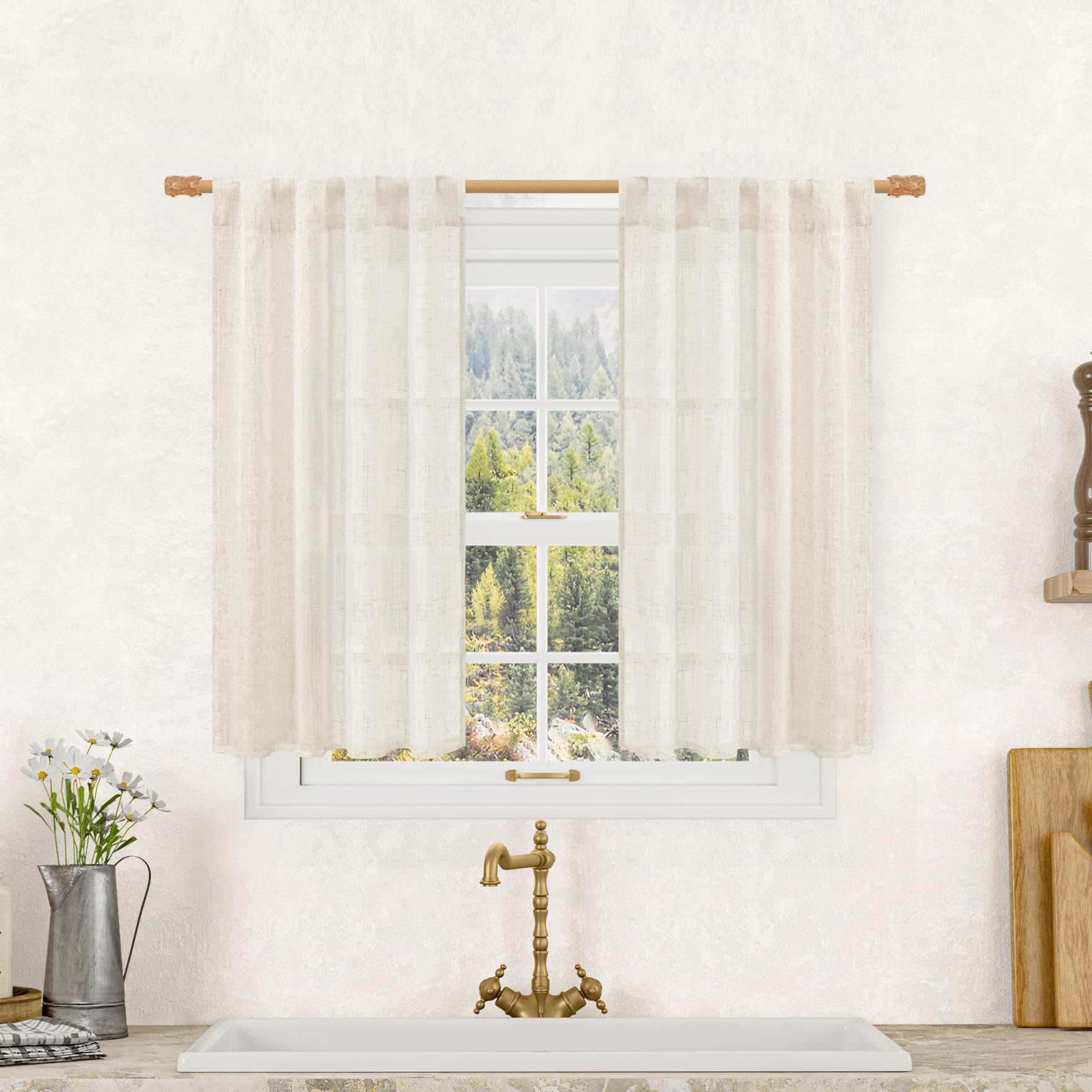 LAMIT Natural Ivory Semi Sheer Linen Curtains 84 inch Long, Cream White Light Filtering Living Room Panels Back Tab and Rod Pocket Neutral Drapes for Bedroom/Farmhouse, 2 Panels, 52 x 84 Inch