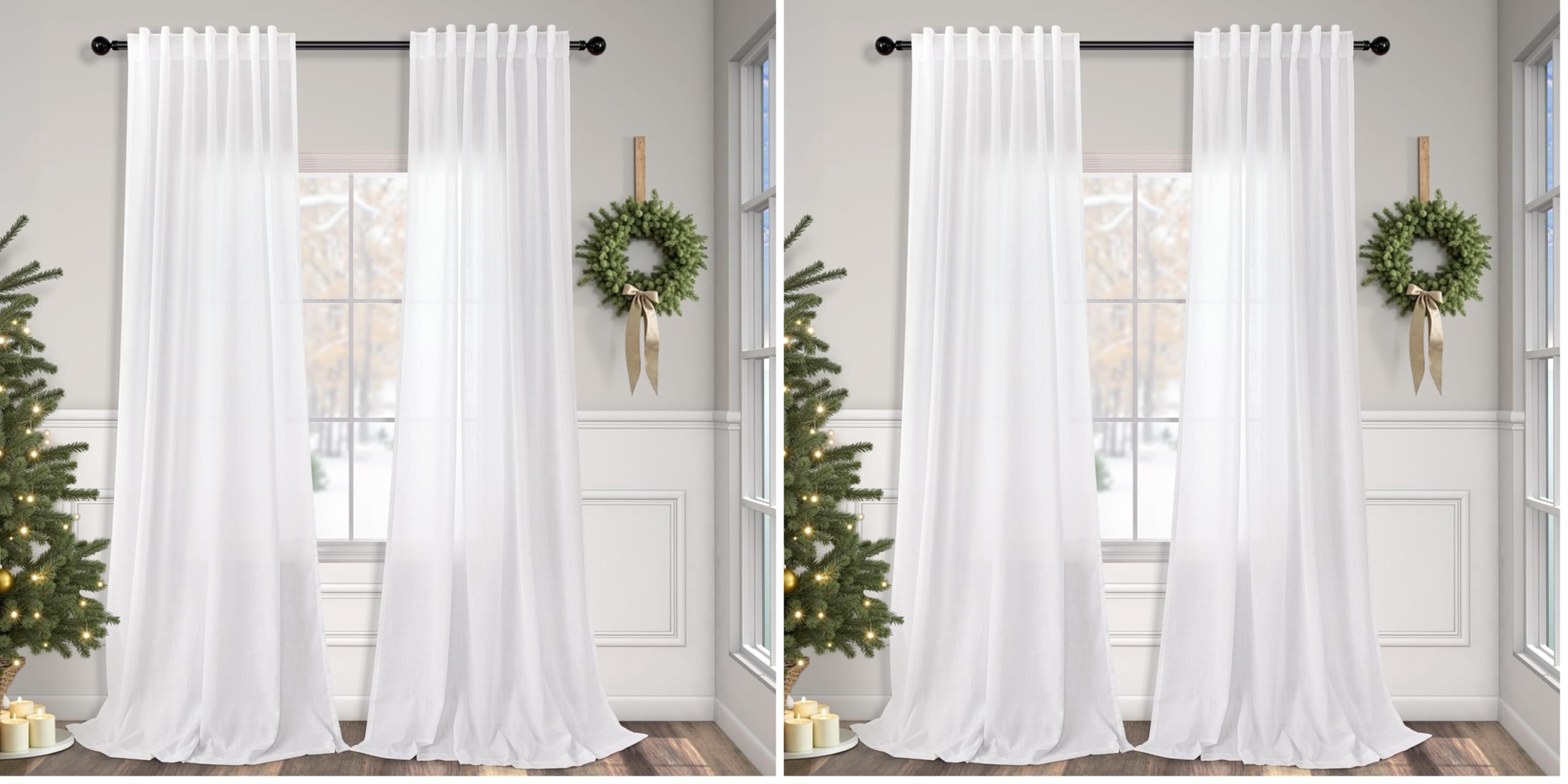 Natural Linen Back Tab Curtains 84 Inch Length for Living Room 2 Panel Pocket Drape Light Filtering Semi Sheer Neutral Country Rustic Farmhouse Boho Curtain Bedroom Muslin Look Ivory Cream Colored