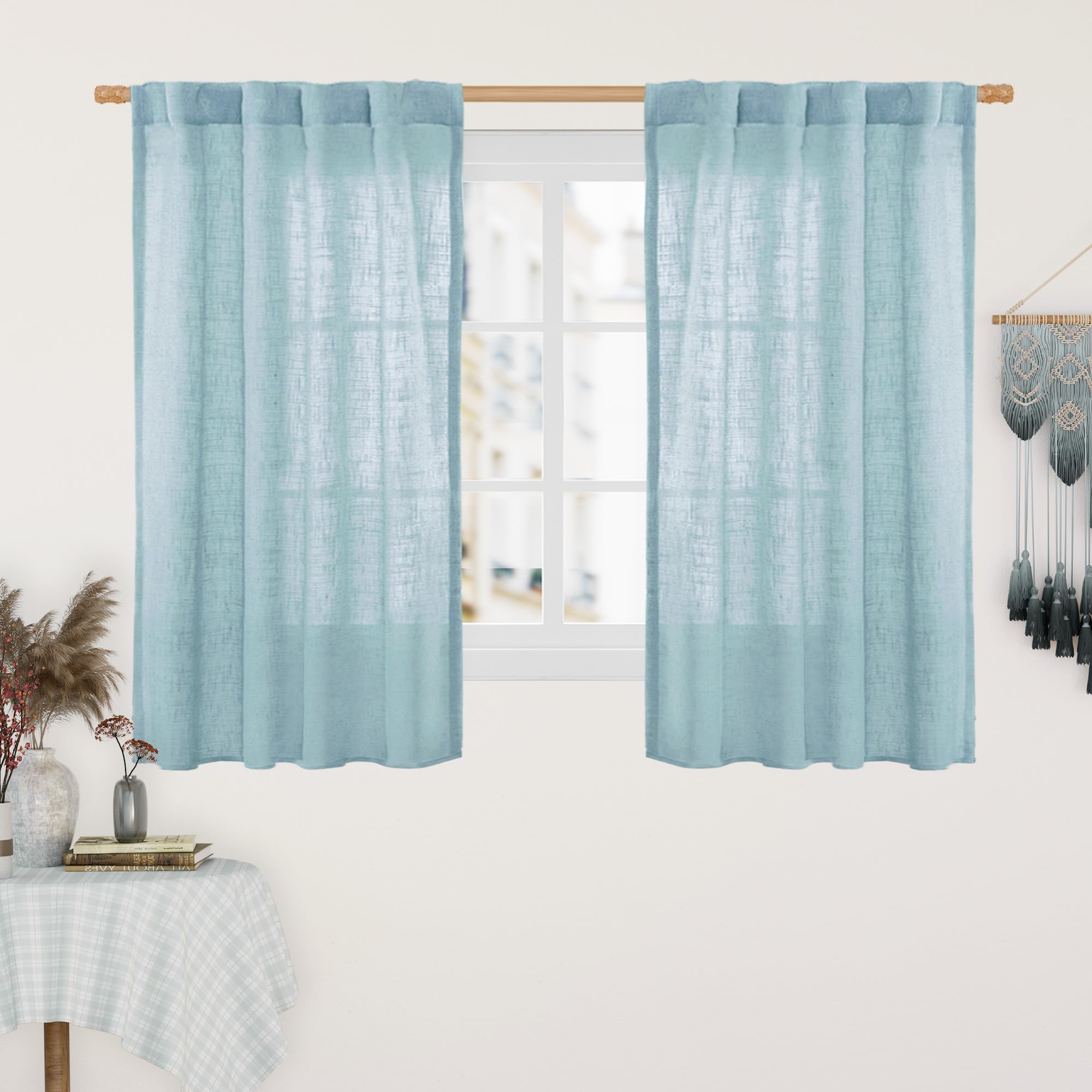 LAMIT Natural Ivory Semi Sheer Linen Curtains 84 inch Long, Cream White Light Filtering Living Room Panels Back Tab and Rod Pocket Neutral Drapes for Bedroom/Farmhouse, 2 Panels, 52 x 84 Inch