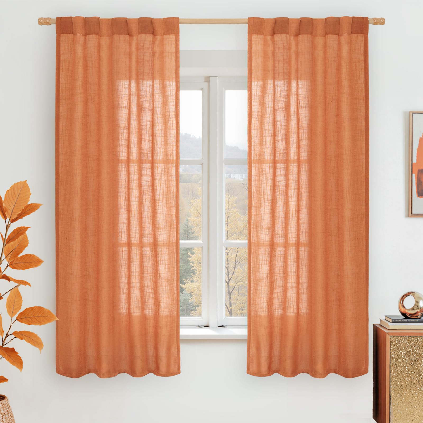 LAMIT Natural Ivory Semi Sheer Linen Curtains 84 inch Long, Cream White Light Filtering Living Room Panels Back Tab and Rod Pocket Neutral Drapes for Bedroom/Farmhouse, 2 Panels, 52 x 84 Inch