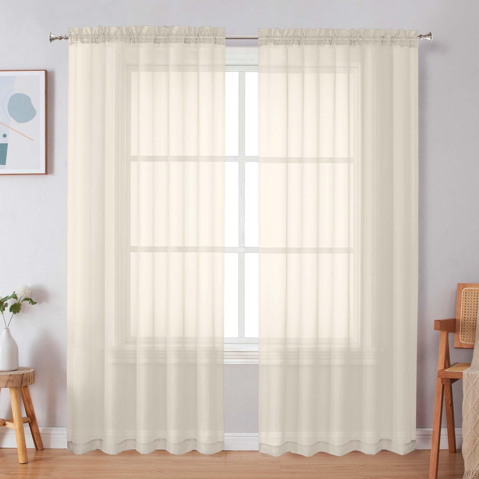 Simplebrand Black Sheer Curtains 84 Inches Long, Light Filtering Rod Pocket Solid Color Window Sheer Curtain Panels, Elegant Curtains & Drapes for Living Room, Bedroom 2 Panels (Black, 42" W x 84" L)