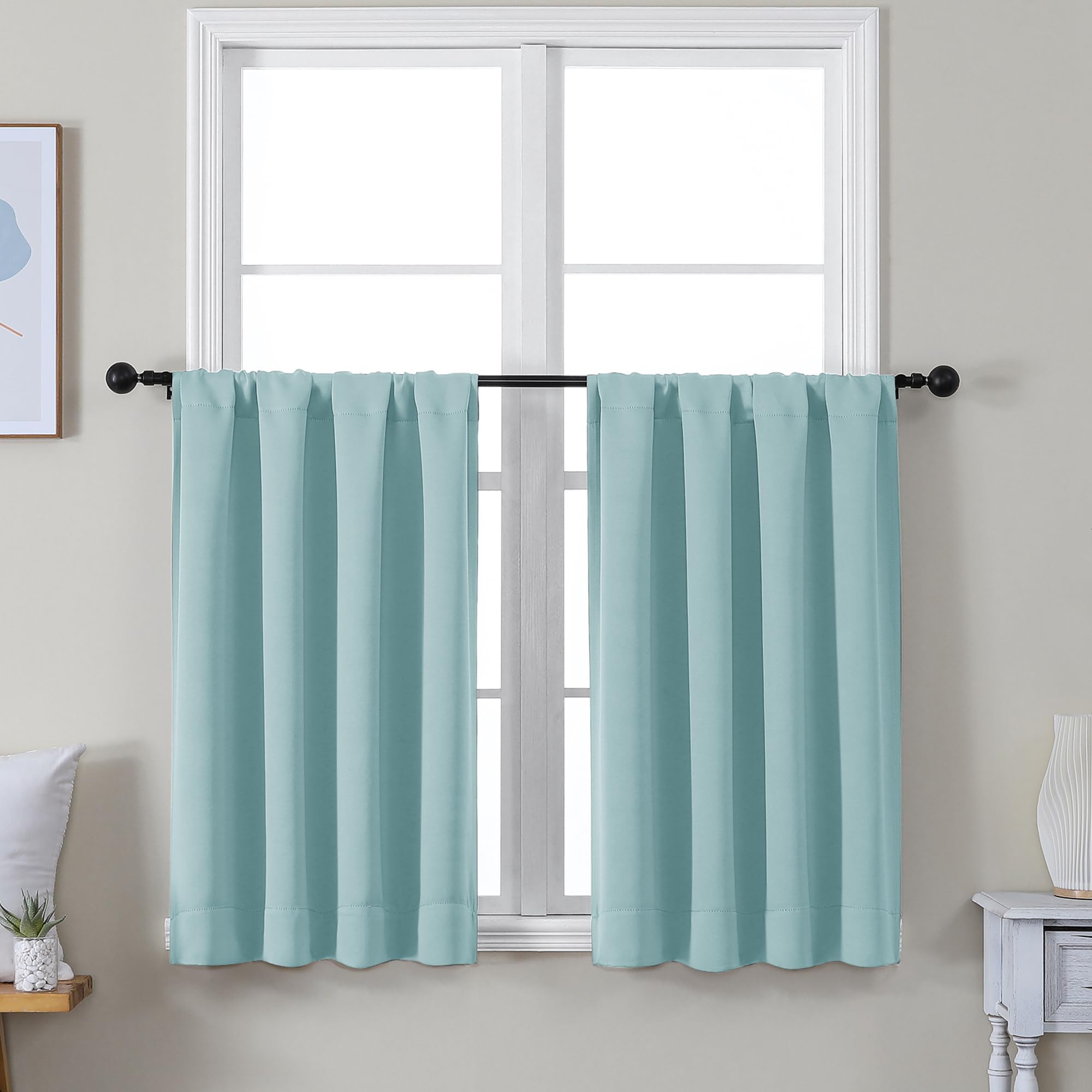 Simplebrand Ava Stone Blue Blackout Curtains for Bedroom 63 Inch Length 2 Panels, Solid Thermal Insulated Energy Saving Rod Pocket Window Treatment Curtains Blackout Drapes, W40 x L63 Inch, Stone Blue