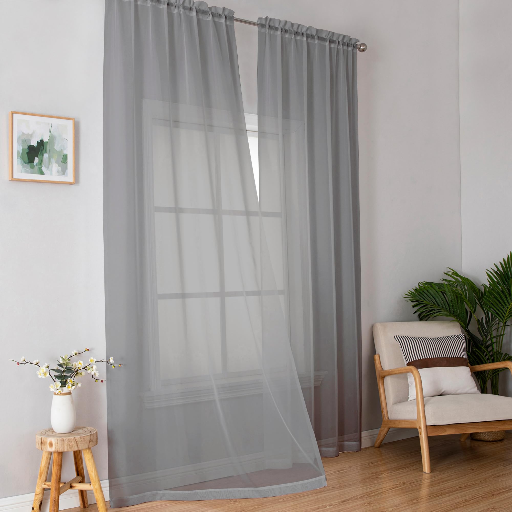 Simplebrand Black Sheer Curtains 84 Inches Long, Light Filtering Rod Pocket Solid Color Window Sheer Curtain Panels, Elegant Curtains & Drapes for Living Room, Bedroom 2 Panels (Black, 42" W x 84" L)