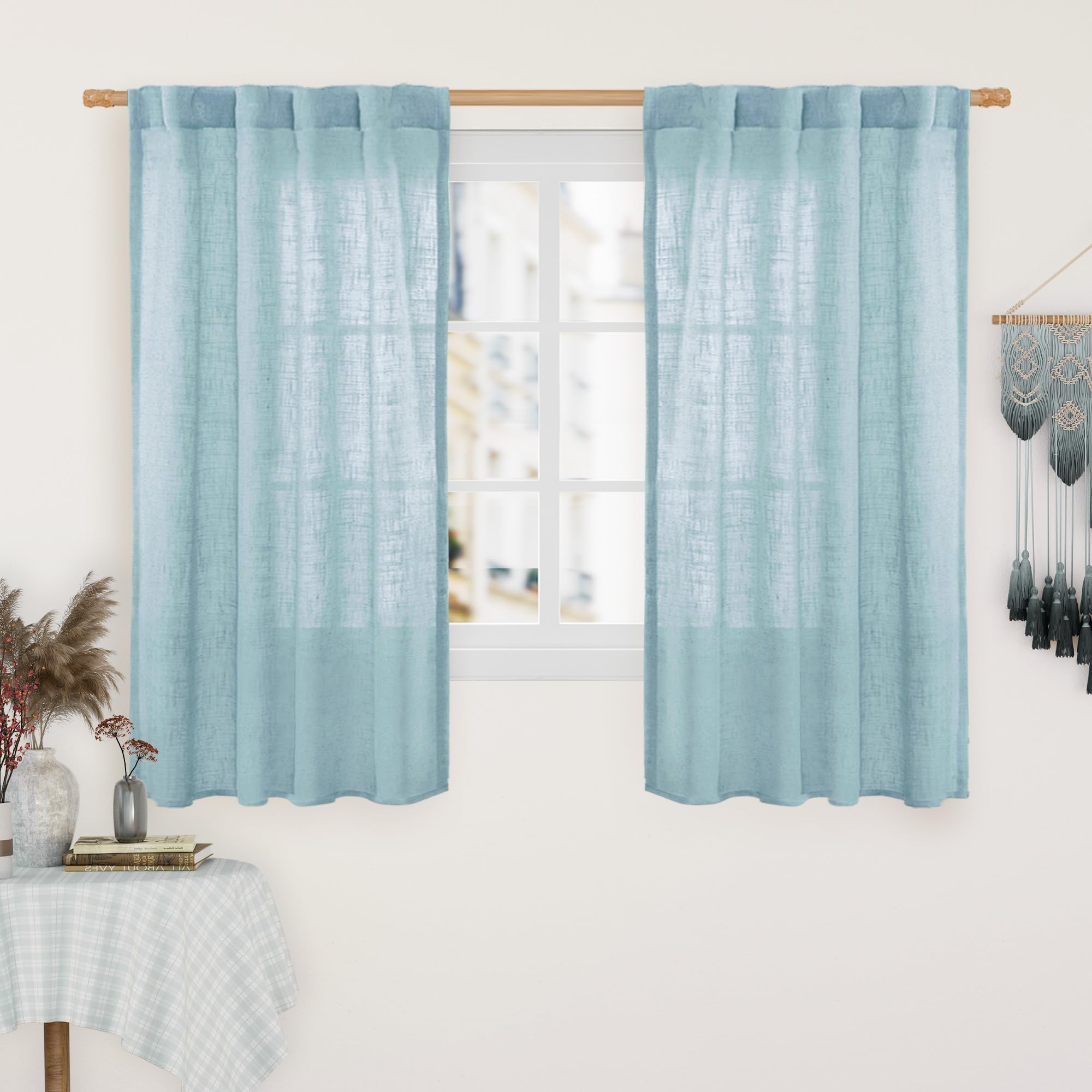 LAMIT Natural Ivory Semi Sheer Linen Curtains 84 inch Long, Cream White Light Filtering Living Room Panels Back Tab and Rod Pocket Neutral Drapes for Bedroom/Farmhouse, 2 Panels, 52 x 84 Inch