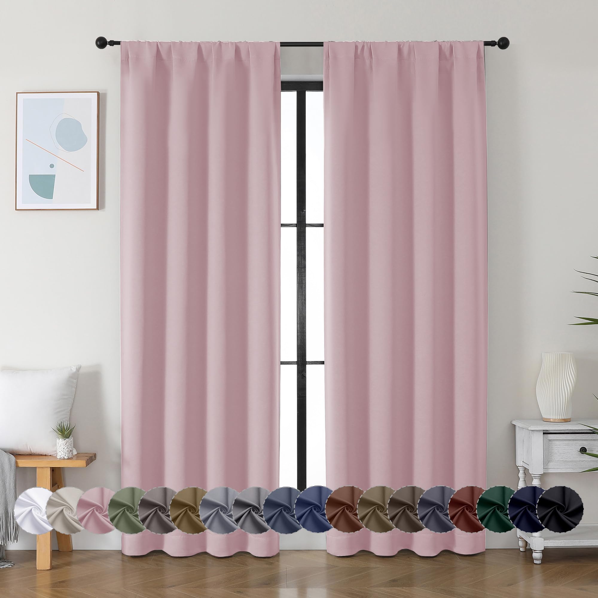 Simplebrand Ava Stone Blue Blackout Curtains for Bedroom 63 Inch Length 2 Panels, Solid Thermal Insulated Energy Saving Rod Pocket Window Treatment Curtains Blackout Drapes, W40 x L63 Inch, Stone Blue