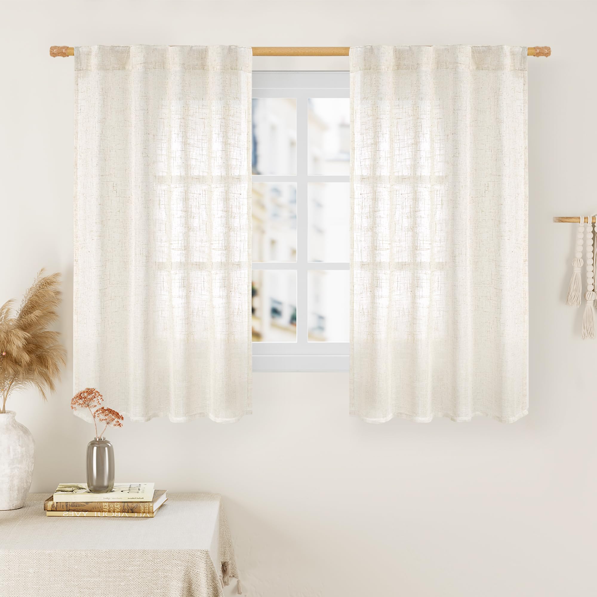 LAMIT Natural Ivory Semi Sheer Linen Curtains 84 inch Long, Cream White Light Filtering Living Room Panels Back Tab and Rod Pocket Neutral Drapes for Bedroom/Farmhouse, 2 Panels, 52 x 84 Inch