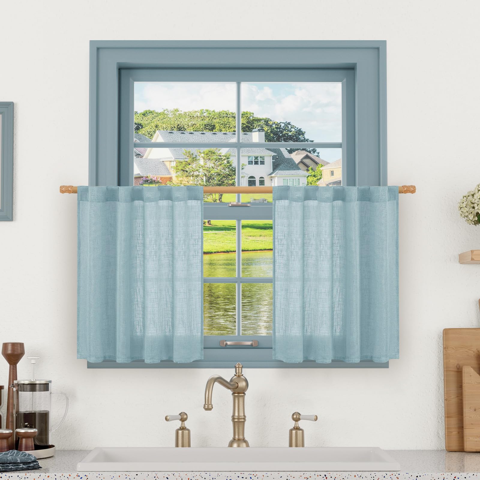LAMIT Natural Ivory Semi Sheer Linen Curtains 84 inch Long, Cream White Light Filtering Living Room Panels Back Tab and Rod Pocket Neutral Drapes for Bedroom/Farmhouse, 2 Panels, 52 x 84 Inch