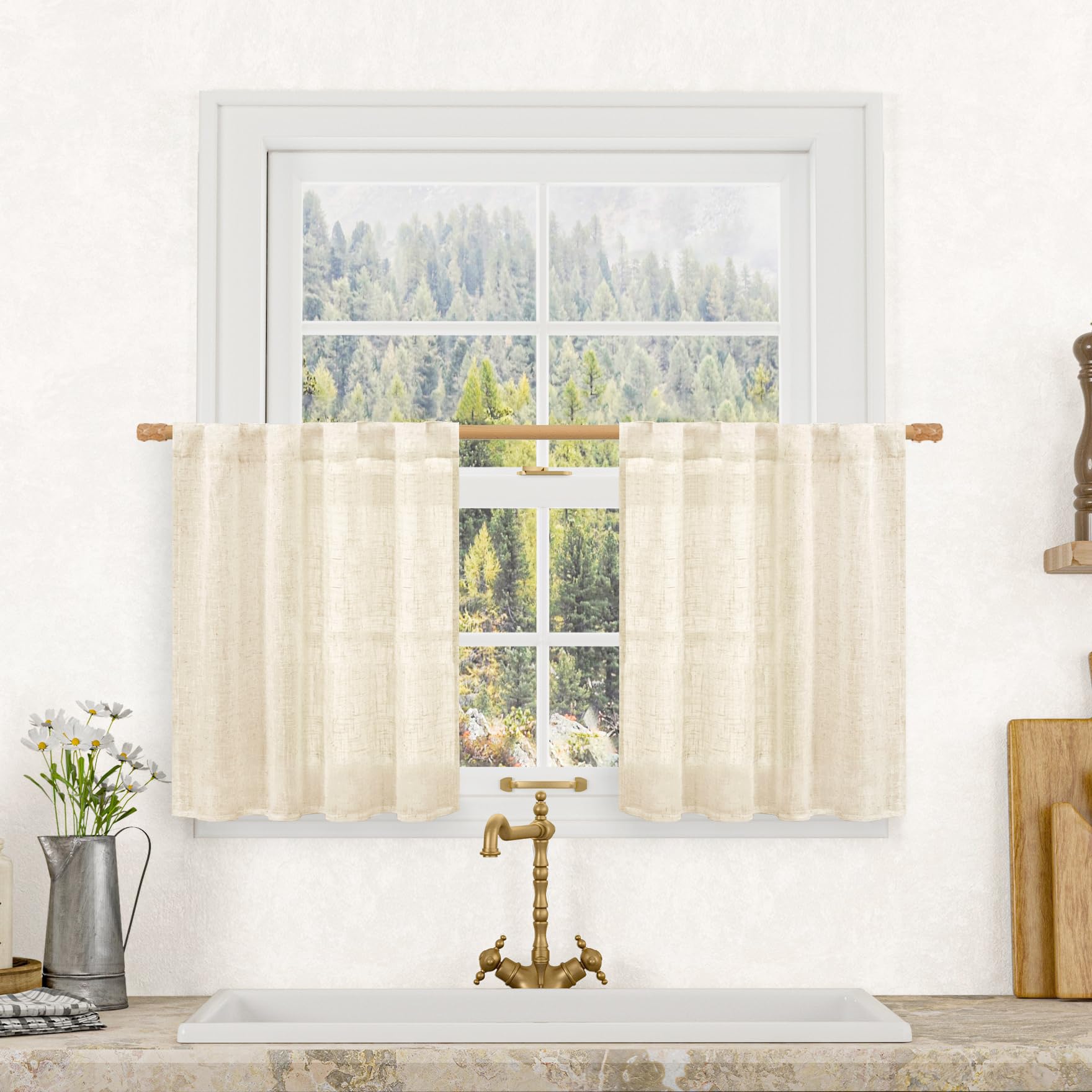 LAMIT Natural Ivory Semi Sheer Linen Curtains 84 inch Long, Cream White Light Filtering Living Room Panels Back Tab and Rod Pocket Neutral Drapes for Bedroom/Farmhouse, 2 Panels, 52 x 84 Inch
