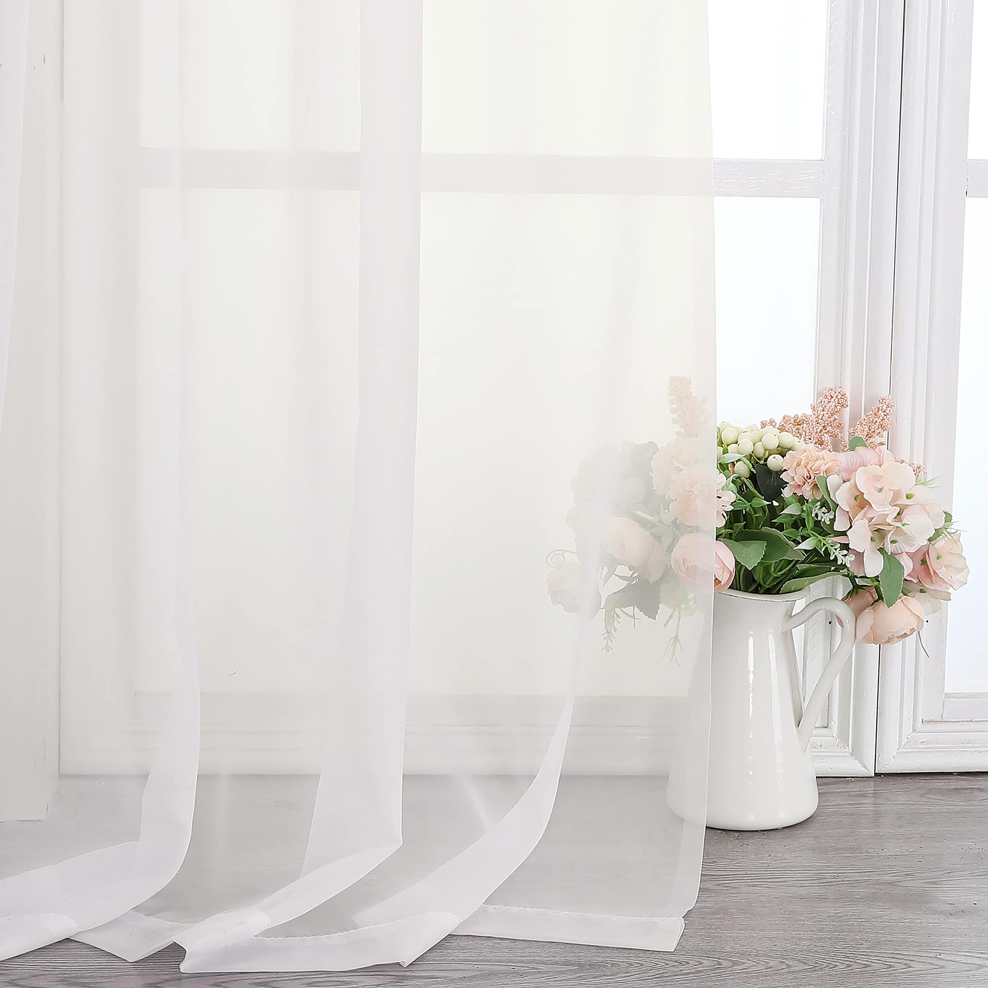 Simplebrand Black Sheer Curtains 84 Inches Long, Light Filtering Rod Pocket Solid Color Window Sheer Curtain Panels, Elegant Curtains & Drapes for Living Room, Bedroom 2 Panels (Black, 42" W x 84" L)