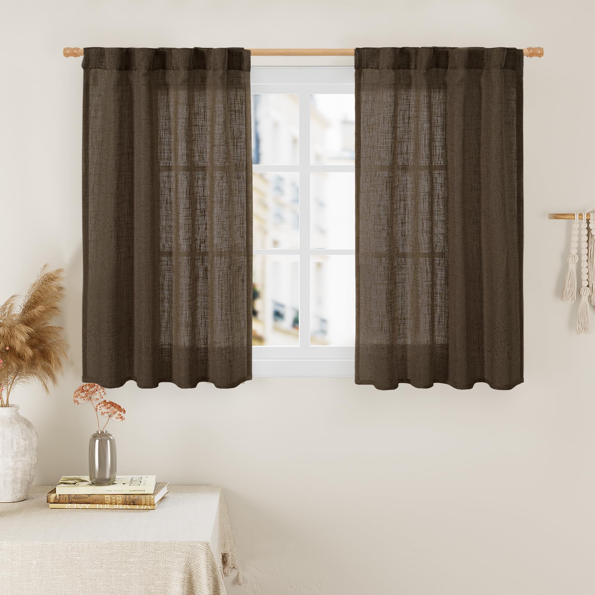 LAMIT Natural Ivory Semi Sheer Linen Curtains 84 inch Long, Cream White Light Filtering Living Room Panels Back Tab and Rod Pocket Neutral Drapes for Bedroom/Farmhouse, 2 Panels, 52 x 84 Inch