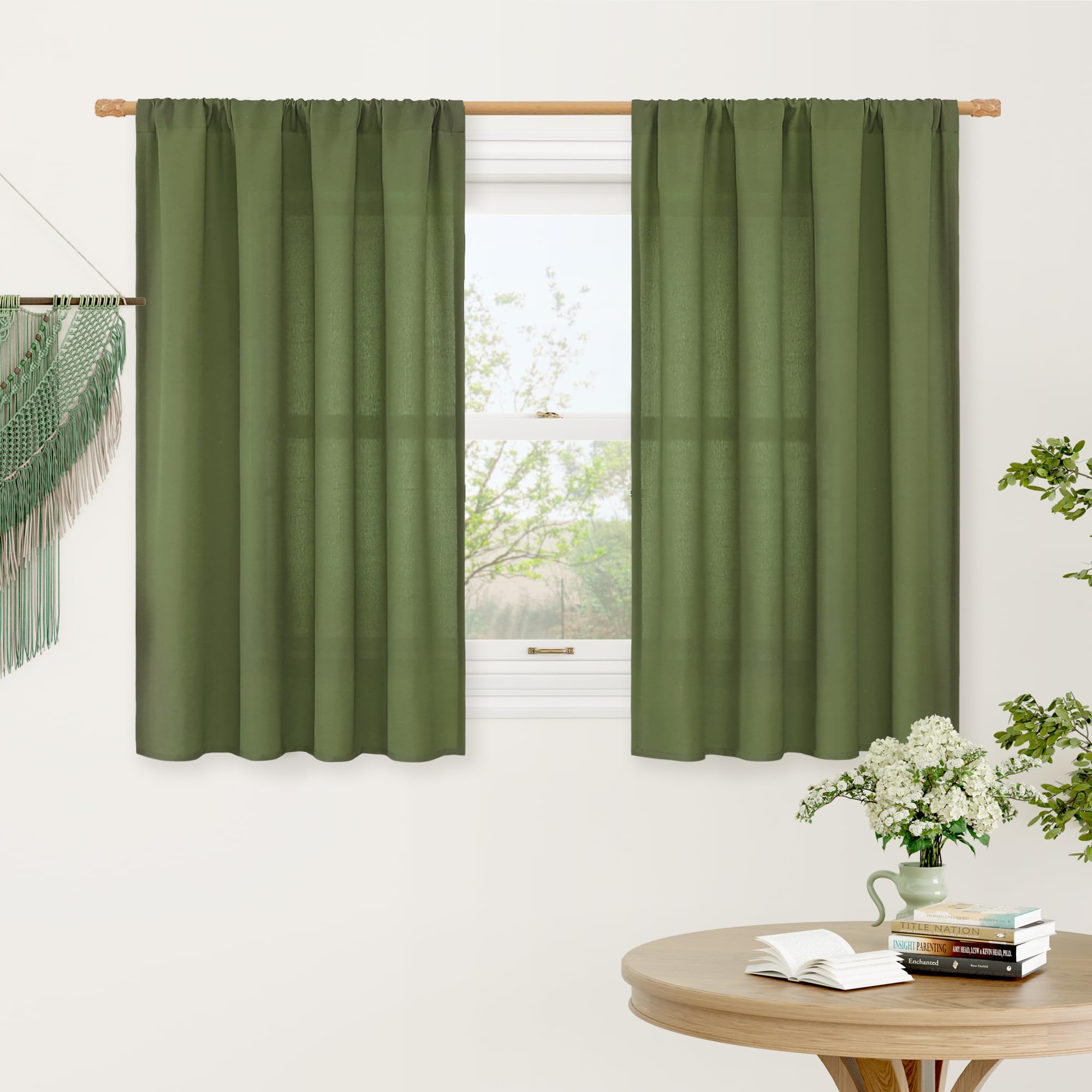 LAMIT Natural Ivory Semi Sheer Linen Curtains 84 inch Long, Cream White Light Filtering Living Room Panels Back Tab and Rod Pocket Neutral Drapes for Bedroom/Farmhouse, 2 Panels, 52 x 84 Inch