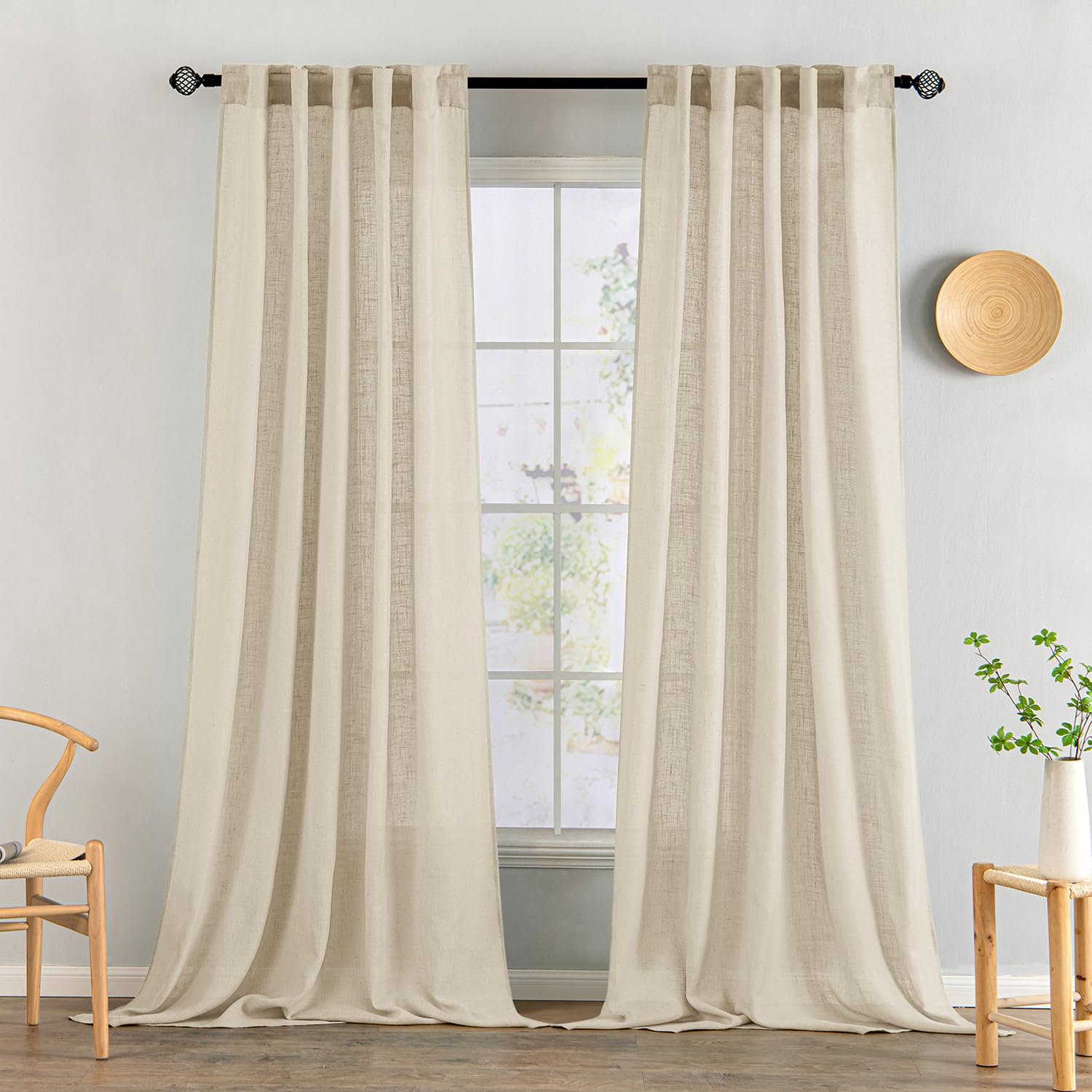 MIULEE Natural White Linen Curtains 84 Inch Long for Bedroom Living Room, Soft Thick Linen Textured Window Drapes Semi Sheer Light Filtering Rod Pocket Back Tab Neutral Farmhouse Cream Ivory 2 Panels