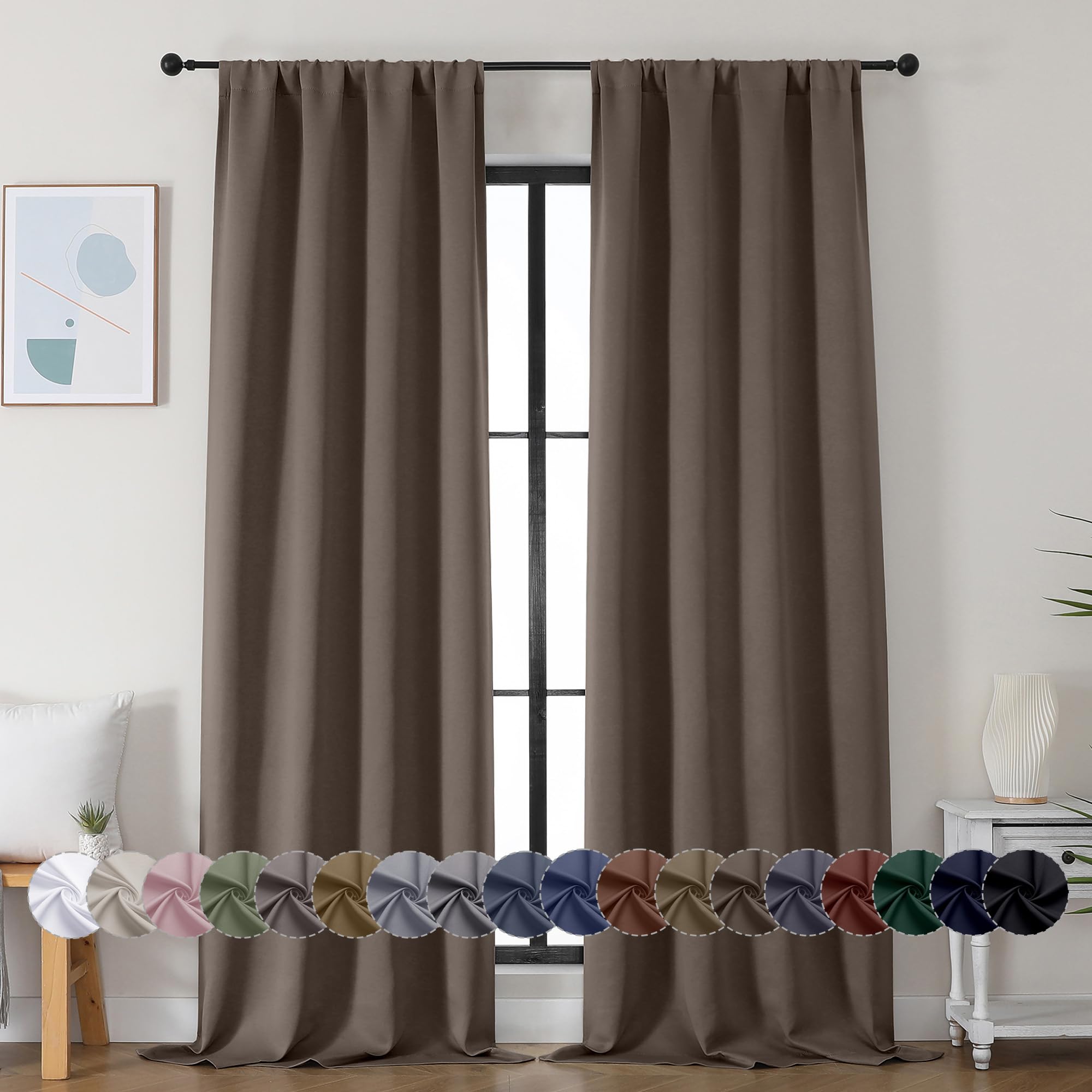 Simplebrand Ava Stone Blue Blackout Curtains for Bedroom 63 Inch Length 2 Panels, Solid Thermal Insulated Energy Saving Rod Pocket Window Treatment Curtains Blackout Drapes, W40 x L63 Inch, Stone Blue