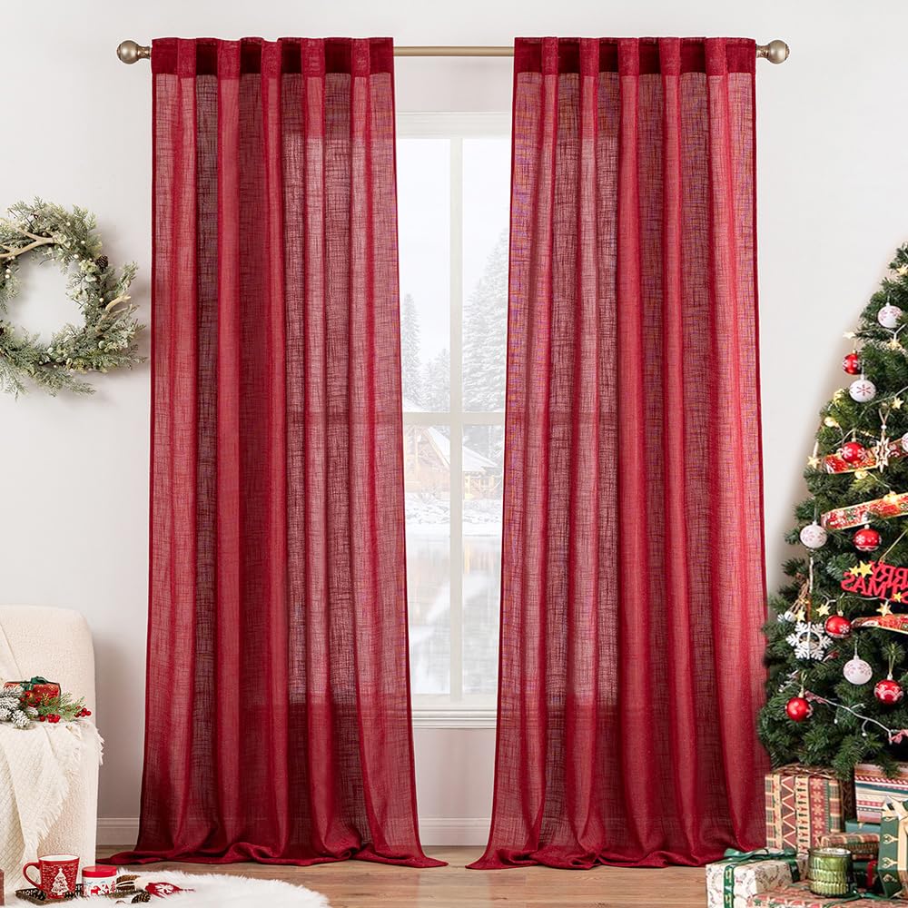 MIULEE Natural White Linen Curtains 84 Inch Long for Bedroom Living Room, Soft Thick Linen Textured Window Drapes Semi Sheer Light Filtering Rod Pocket Back Tab Neutral Farmhouse Cream Ivory 2 Panels