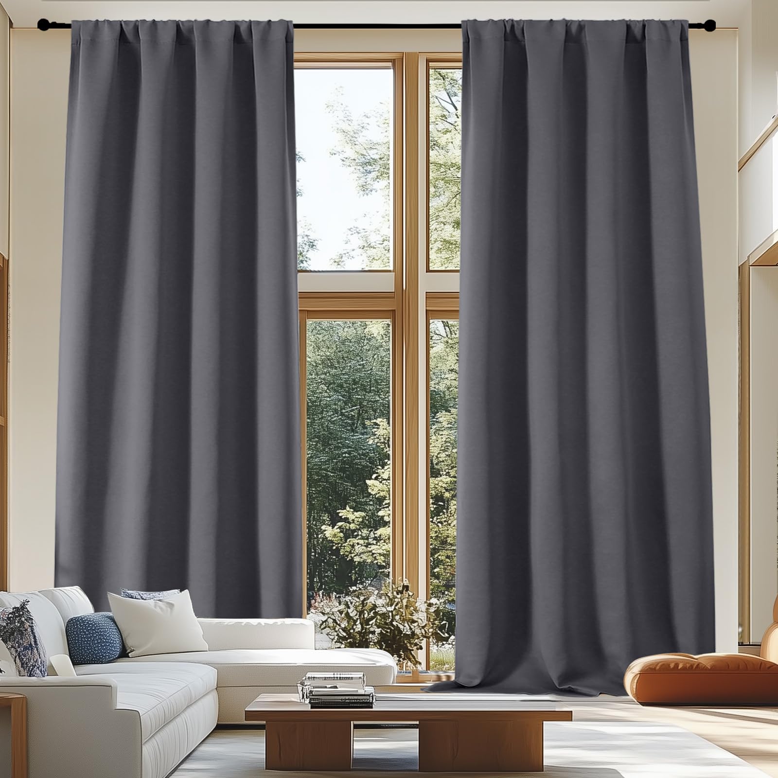 Simplebrand Ava Stone Blue Blackout Curtains for Bedroom 63 Inch Length 2 Panels, Solid Thermal Insulated Energy Saving Rod Pocket Window Treatment Curtains Blackout Drapes, W40 x L63 Inch, Stone Blue