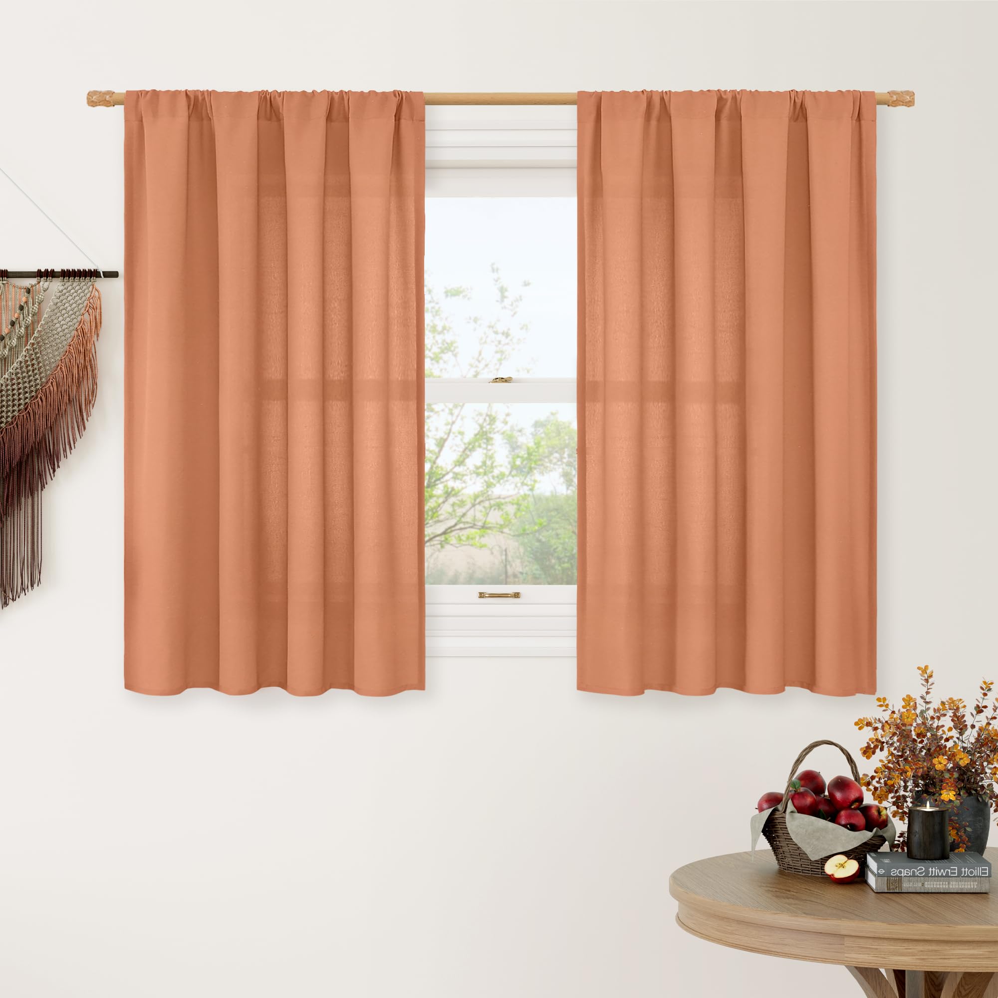 LAMIT Natural Ivory Semi Sheer Linen Curtains 84 inch Long, Cream White Light Filtering Living Room Panels Back Tab and Rod Pocket Neutral Drapes for Bedroom/Farmhouse, 2 Panels, 52 x 84 Inch
