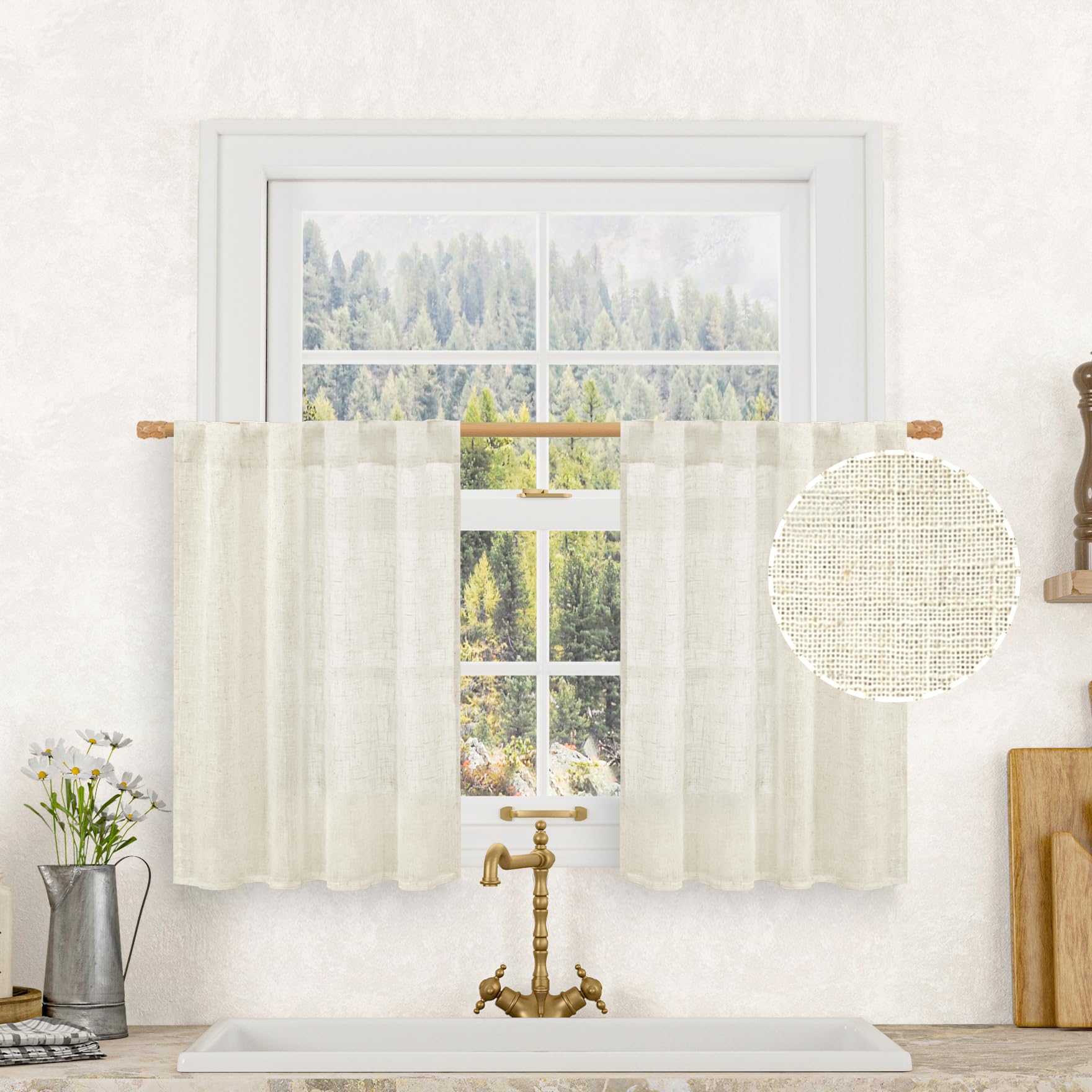 LAMIT Natural Ivory Semi Sheer Linen Curtains 84 inch Long, Cream White Light Filtering Living Room Panels Back Tab and Rod Pocket Neutral Drapes for Bedroom/Farmhouse, 2 Panels, 52 x 84 Inch