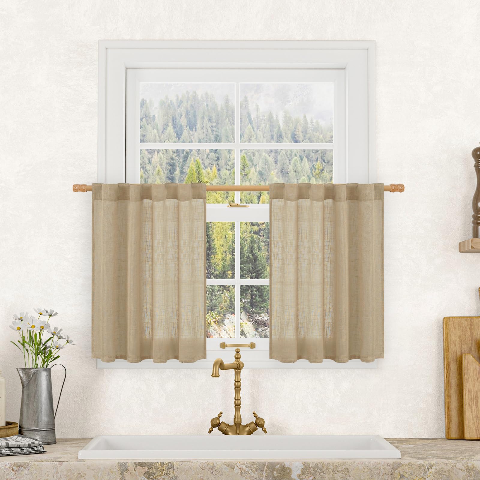 LAMIT Natural Ivory Semi Sheer Linen Curtains 84 inch Long, Cream White Light Filtering Living Room Panels Back Tab and Rod Pocket Neutral Drapes for Bedroom/Farmhouse, 2 Panels, 52 x 84 Inch