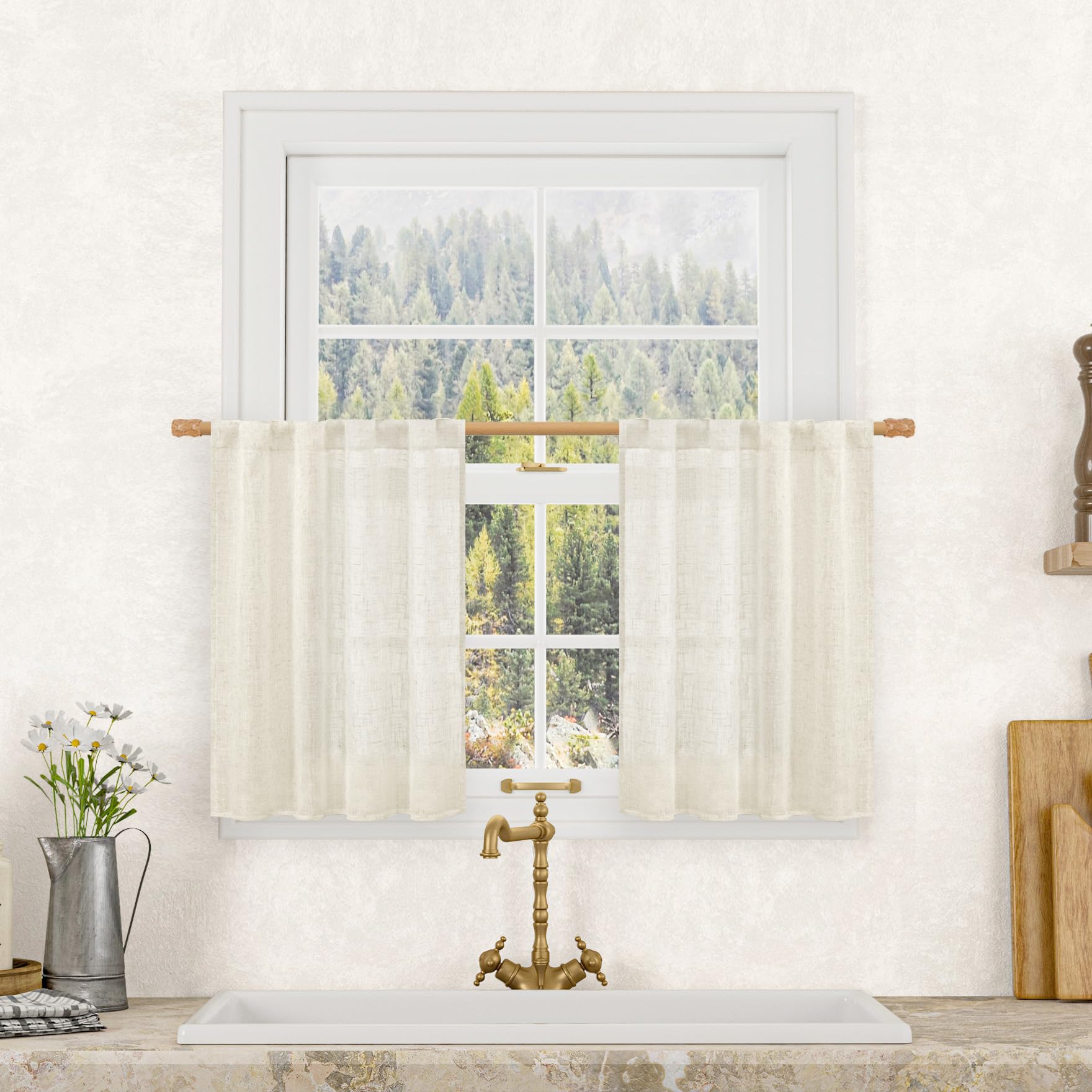 LAMIT Natural Ivory Semi Sheer Linen Curtains 84 inch Long, Cream White Light Filtering Living Room Panels Back Tab and Rod Pocket Neutral Drapes for Bedroom/Farmhouse, 2 Panels, 52 x 84 Inch