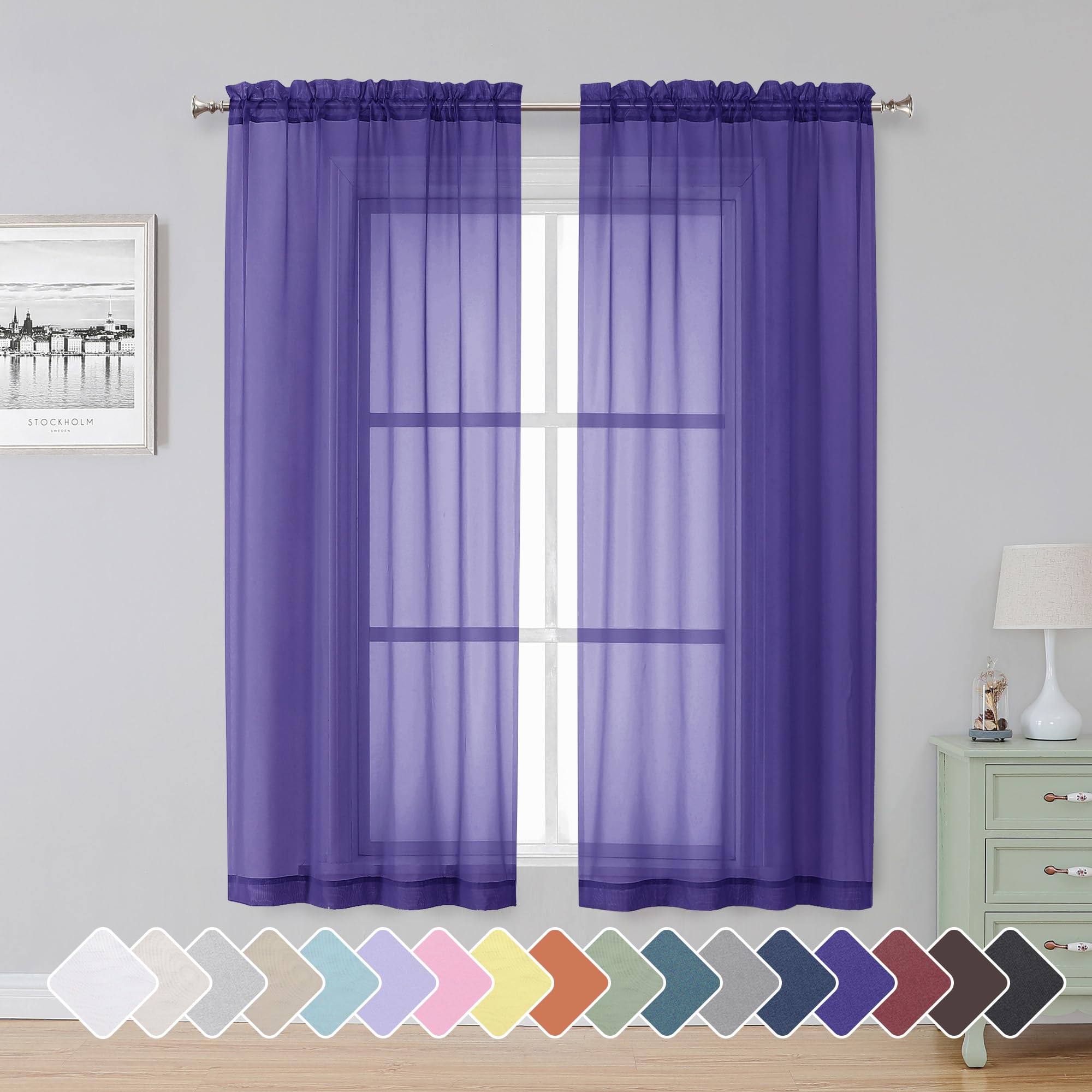Simplebrand Black Sheer Curtains 84 Inches Long, Light Filtering Rod Pocket Solid Color Window Sheer Curtain Panels, Elegant Curtains & Drapes for Living Room, Bedroom 2 Panels (Black, 42" W x 84" L)