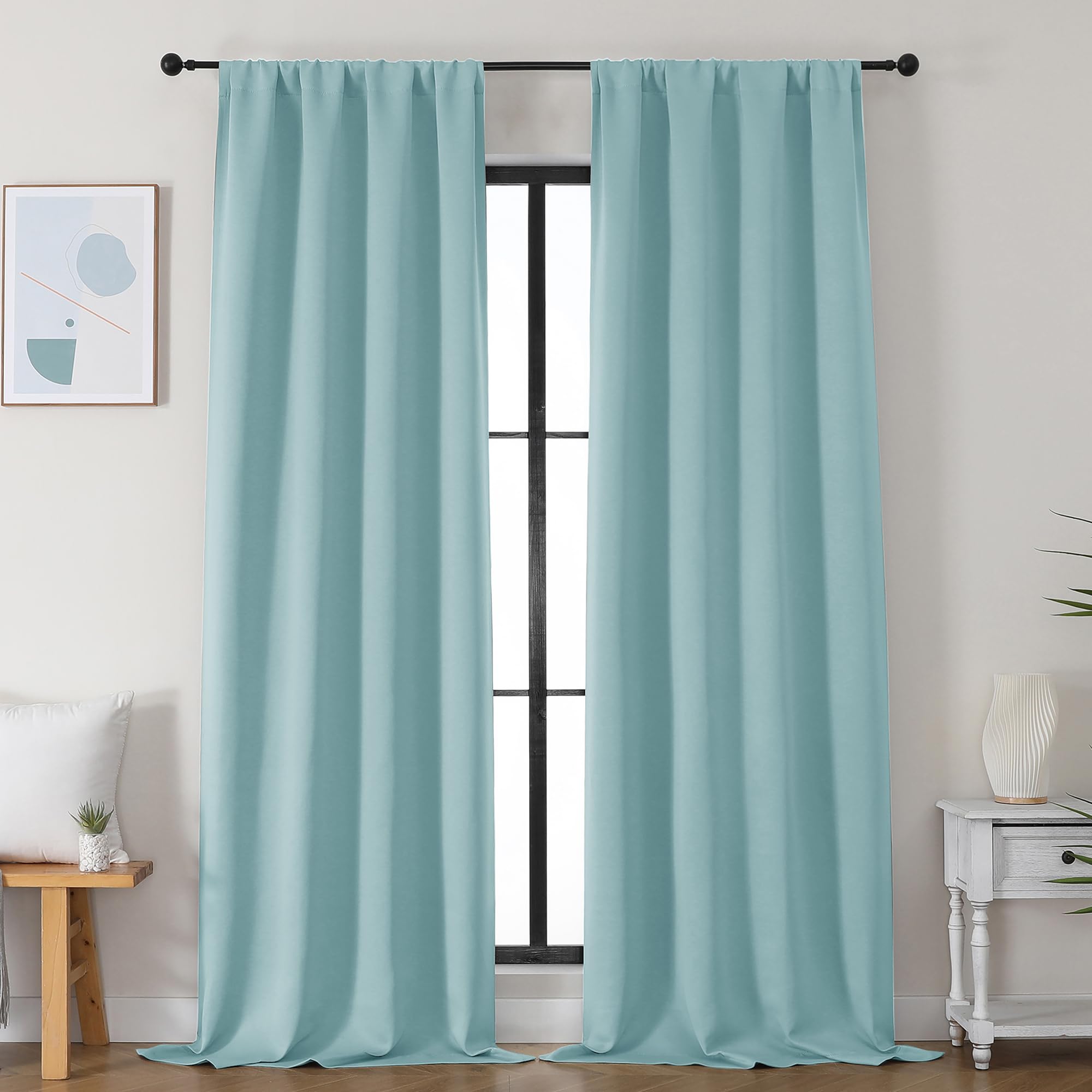 Simplebrand Ava Stone Blue Blackout Curtains for Bedroom 63 Inch Length 2 Panels, Solid Thermal Insulated Energy Saving Rod Pocket Window Treatment Curtains Blackout Drapes, W40 x L63 Inch, Stone Blue