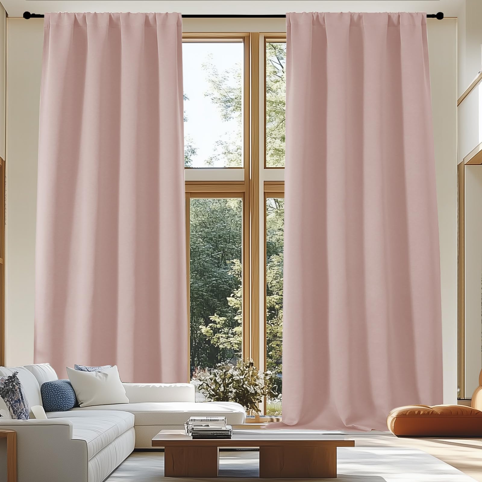Simplebrand Ava Stone Blue Blackout Curtains for Bedroom 63 Inch Length 2 Panels, Solid Thermal Insulated Energy Saving Rod Pocket Window Treatment Curtains Blackout Drapes, W40 x L63 Inch, Stone Blue