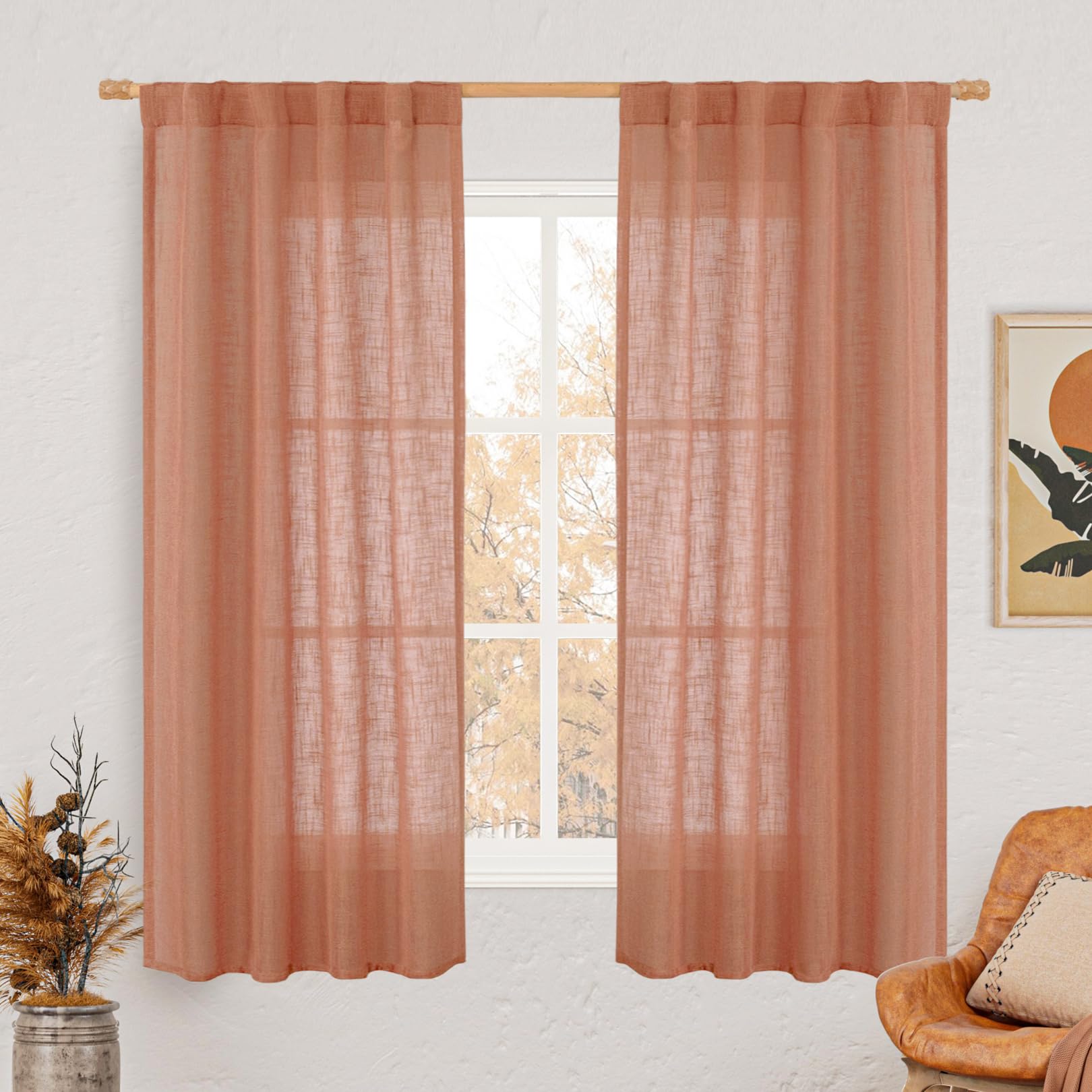 LAMIT Natural Ivory Semi Sheer Linen Curtains 84 inch Long, Cream White Light Filtering Living Room Panels Back Tab and Rod Pocket Neutral Drapes for Bedroom/Farmhouse, 2 Panels, 52 x 84 Inch