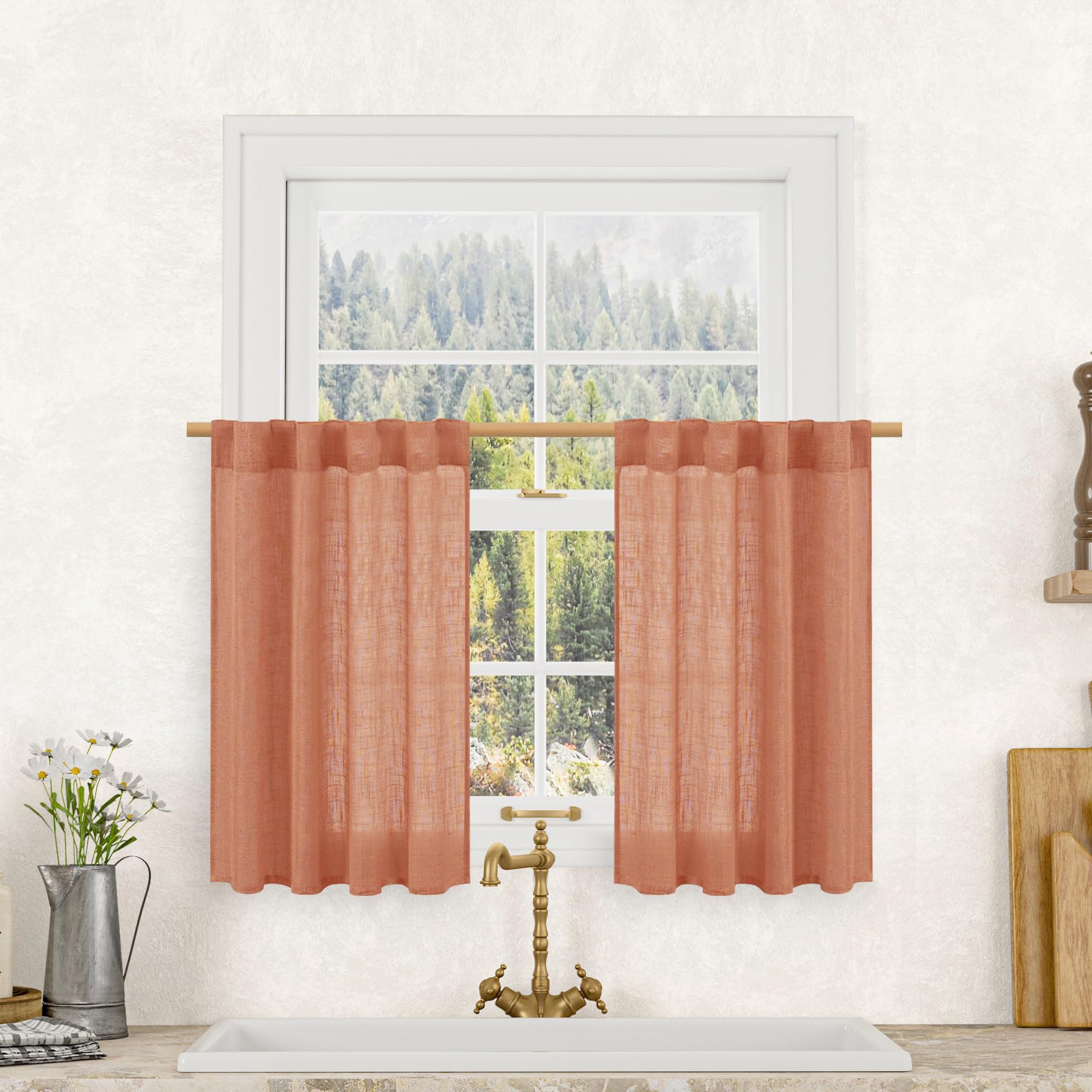 LAMIT Natural Ivory Semi Sheer Linen Curtains 84 inch Long, Cream White Light Filtering Living Room Panels Back Tab and Rod Pocket Neutral Drapes for Bedroom/Farmhouse, 2 Panels, 52 x 84 Inch