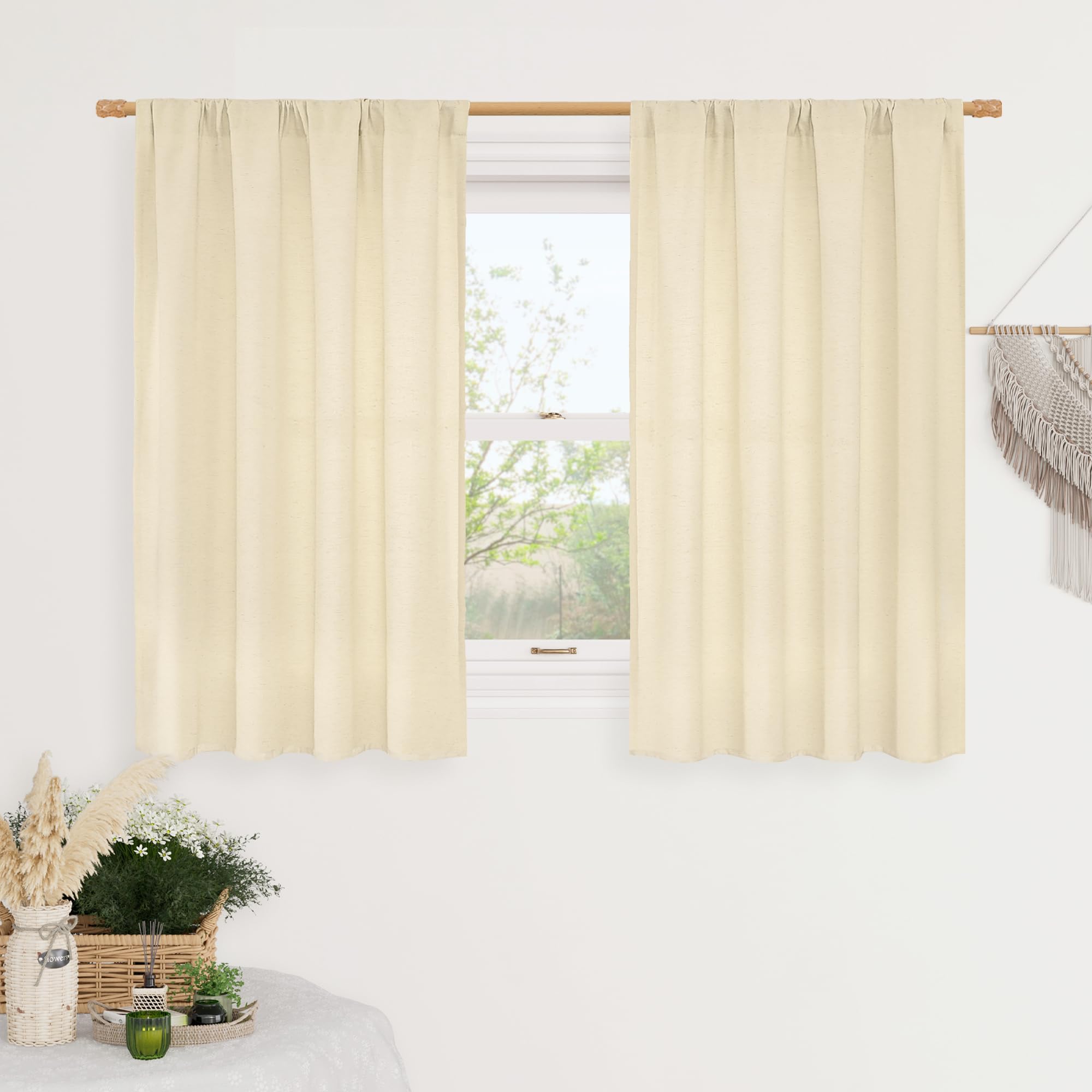 LAMIT Natural Ivory Semi Sheer Linen Curtains 84 inch Long, Cream White Light Filtering Living Room Panels Back Tab and Rod Pocket Neutral Drapes for Bedroom/Farmhouse, 2 Panels, 52 x 84 Inch