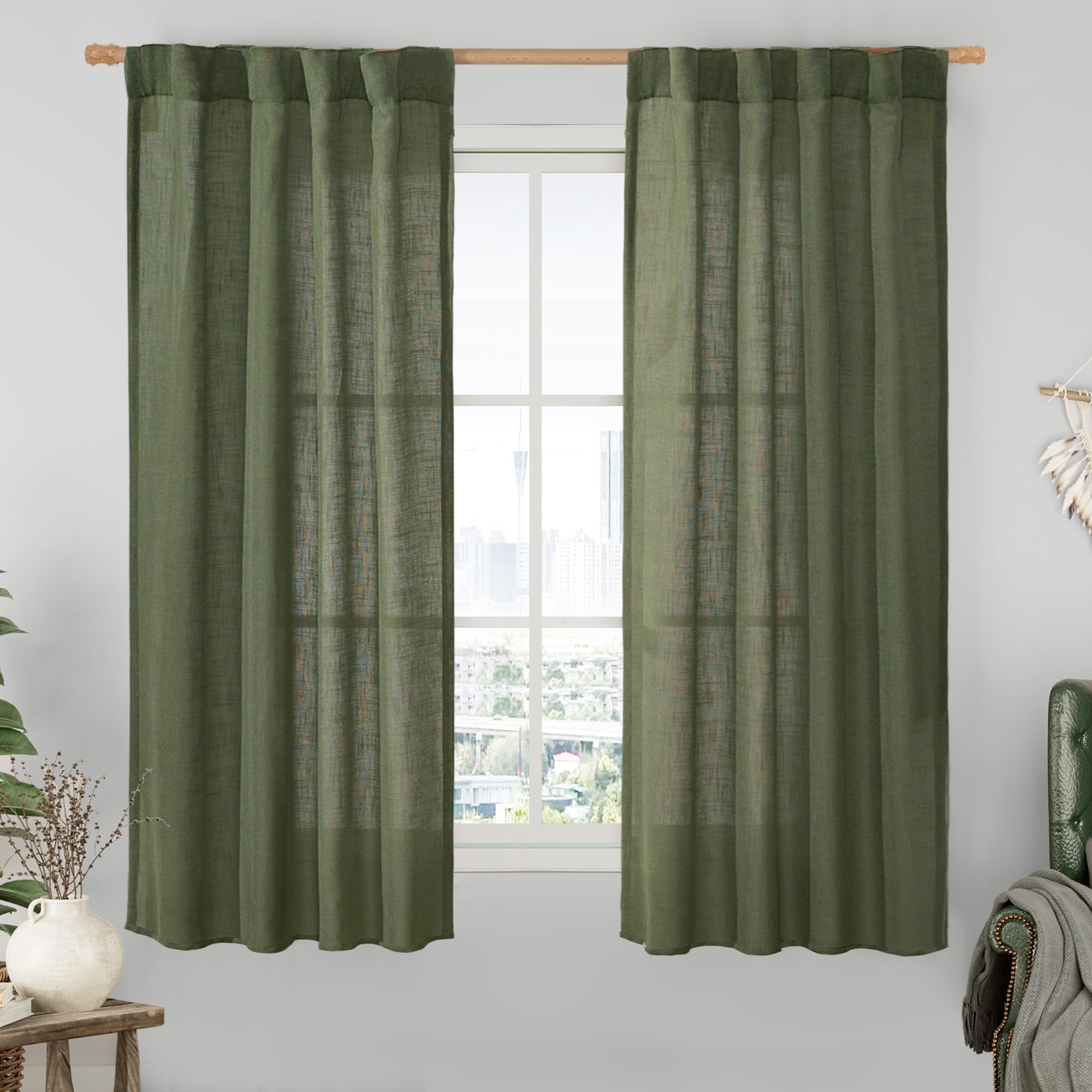 LAMIT Natural Ivory Semi Sheer Linen Curtains 84 inch Long, Cream White Light Filtering Living Room Panels Back Tab and Rod Pocket Neutral Drapes for Bedroom/Farmhouse, 2 Panels, 52 x 84 Inch