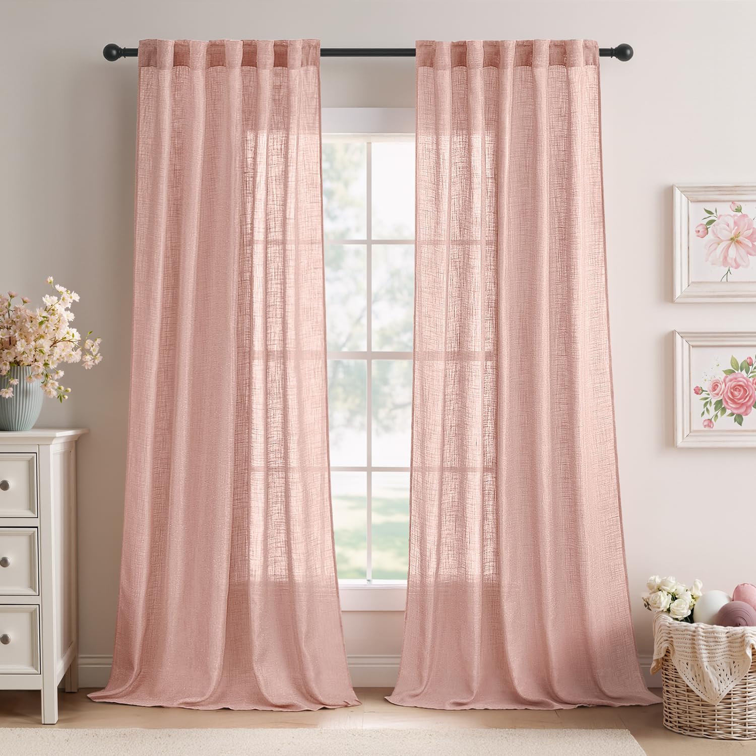 MIULEE Natural White Linen Curtains 84 Inch Long for Bedroom Living Room, Soft Thick Linen Textured Window Drapes Semi Sheer Light Filtering Rod Pocket Back Tab Neutral Farmhouse Cream Ivory 2 Panels
