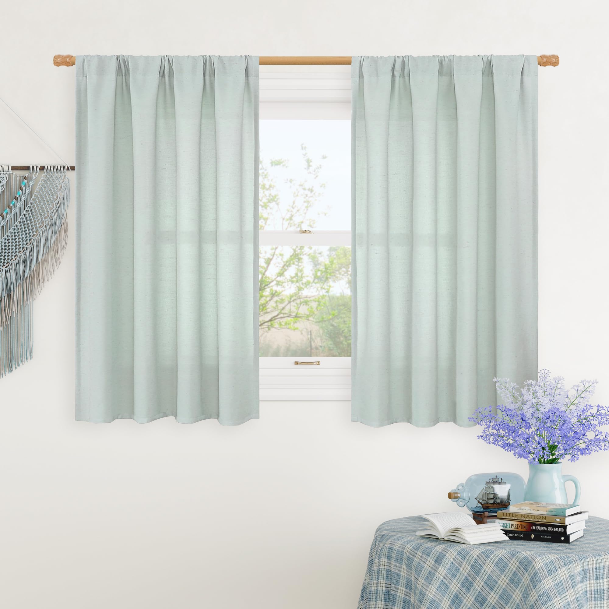 LAMIT Natural Ivory Semi Sheer Linen Curtains 84 inch Long, Cream White Light Filtering Living Room Panels Back Tab and Rod Pocket Neutral Drapes for Bedroom/Farmhouse, 2 Panels, 52 x 84 Inch