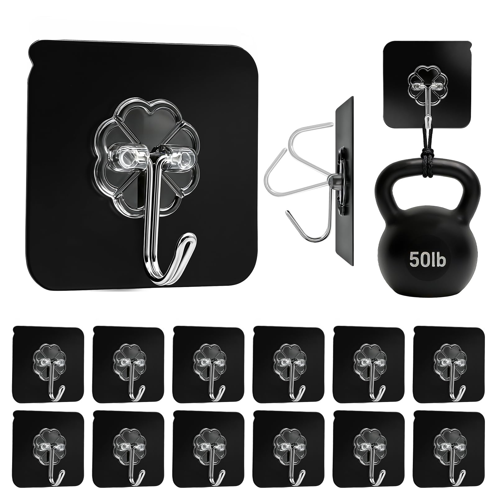 DDMY 36 Pack Heavy Duty Hooks Self Adhesive Large Hooks for Hanging,Wall Transparent Reusable Waterproof Hook for Kitchen Curtain Towel Hook for Bathrooms Coat Hook for Walls No Damage