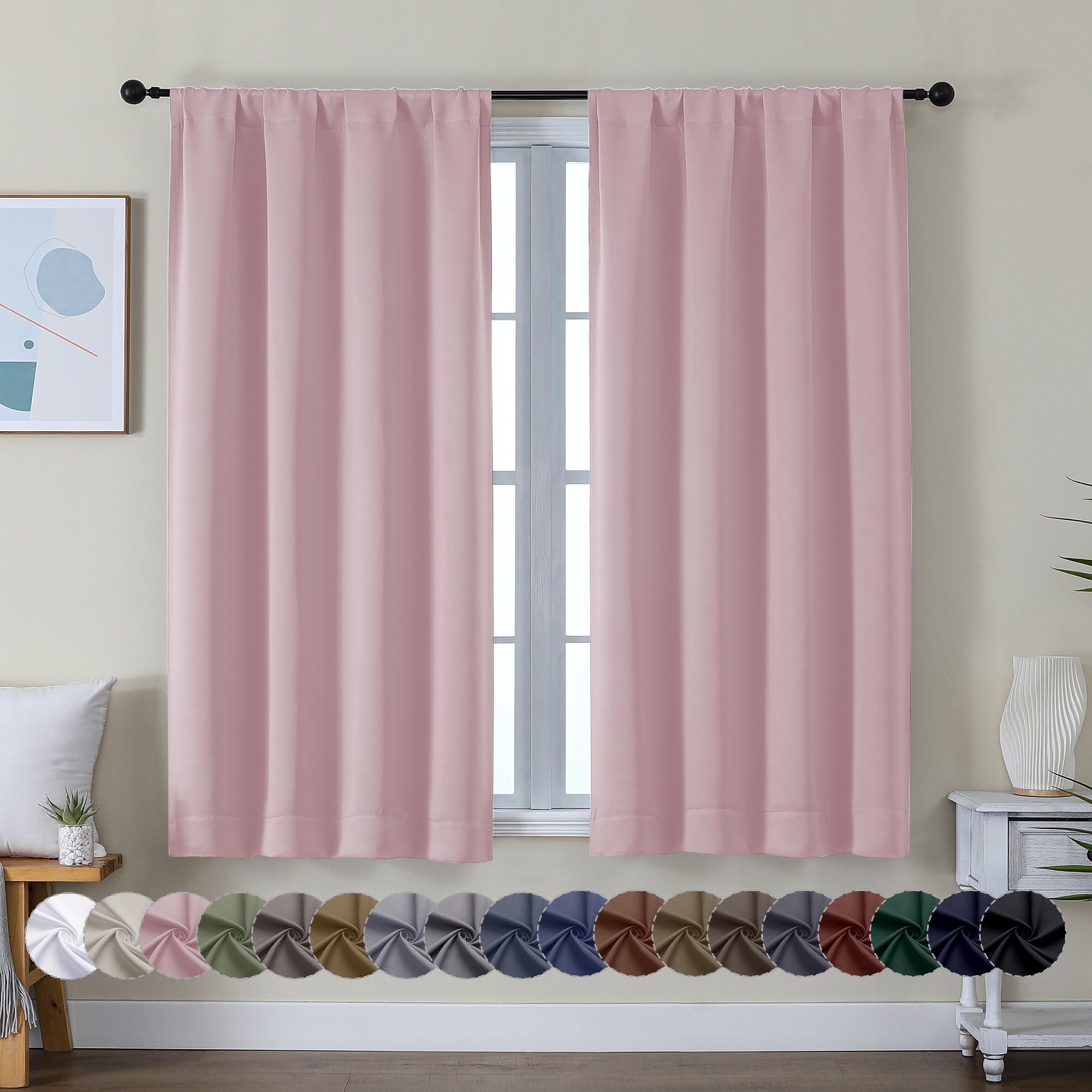 Simplebrand Ava Stone Blue Blackout Curtains for Bedroom 63 Inch Length 2 Panels, Solid Thermal Insulated Energy Saving Rod Pocket Window Treatment Curtains Blackout Drapes, W40 x L63 Inch, Stone Blue