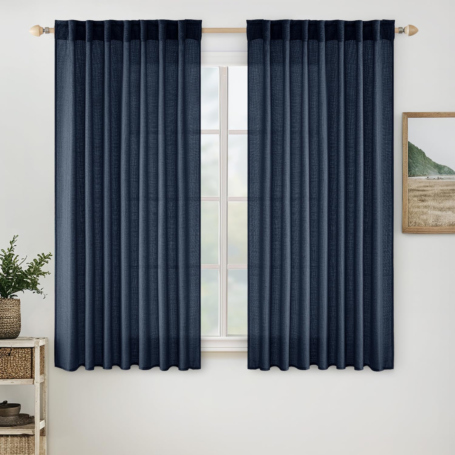 MIULEE Natural White Linen Curtains 84 Inch Long for Bedroom Living Room, Soft Thick Linen Textured Window Drapes Semi Sheer Light Filtering Rod Pocket Back Tab Neutral Farmhouse Cream Ivory 2 Panels