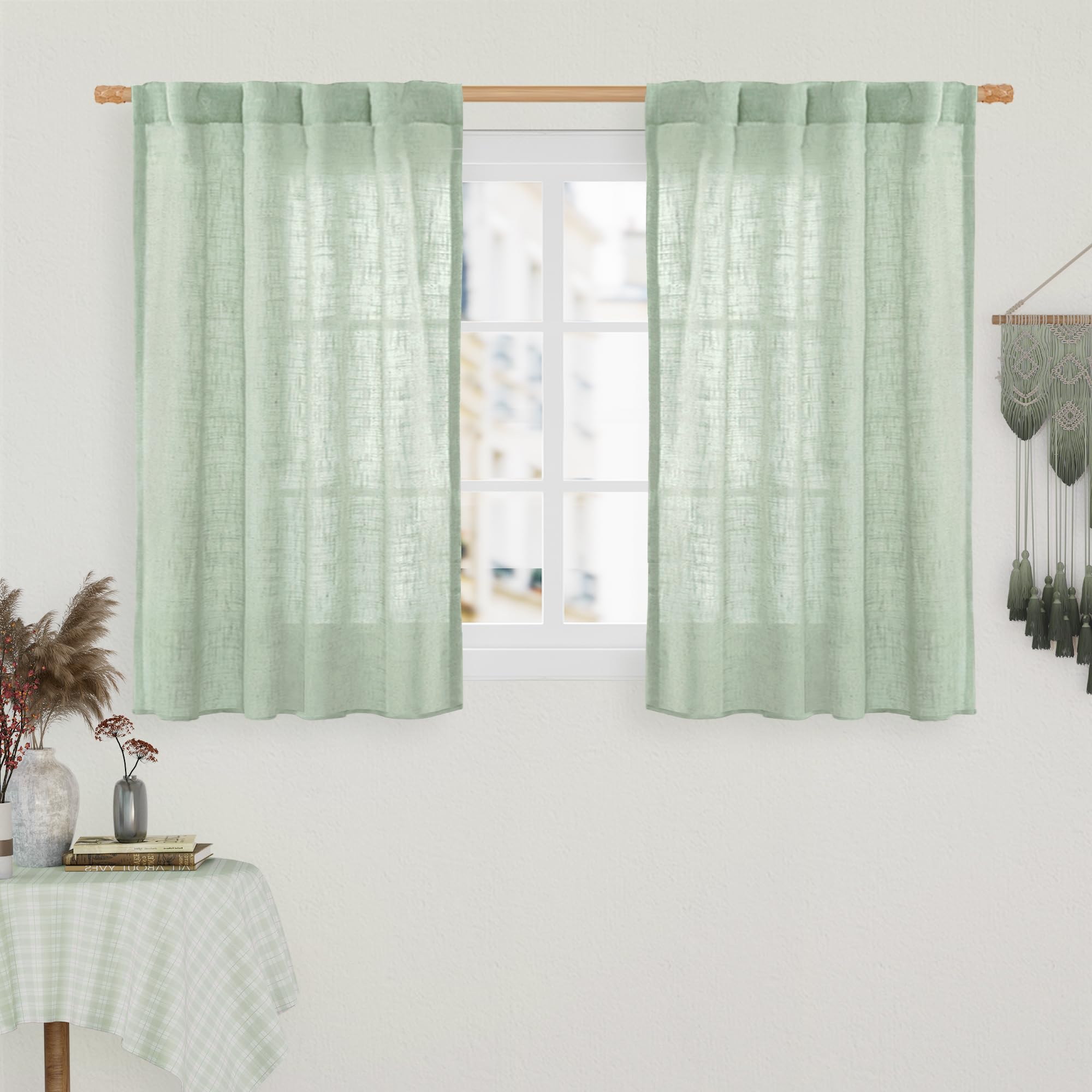LAMIT Natural Ivory Semi Sheer Linen Curtains 84 inch Long, Cream White Light Filtering Living Room Panels Back Tab and Rod Pocket Neutral Drapes for Bedroom/Farmhouse, 2 Panels, 52 x 84 Inch